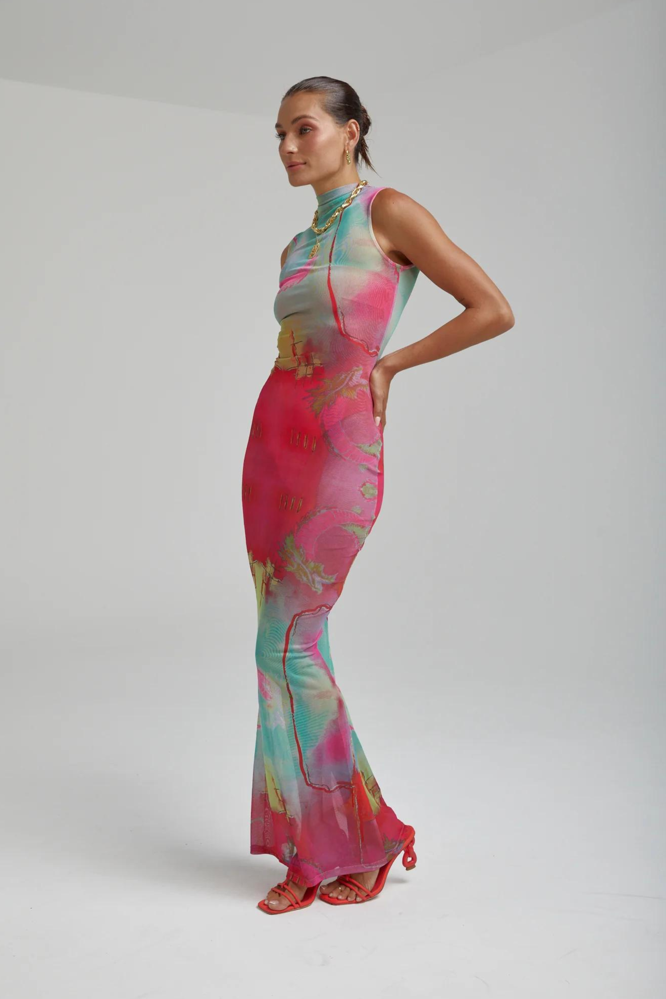 Mesh Maxi Dress Dragon Blaze