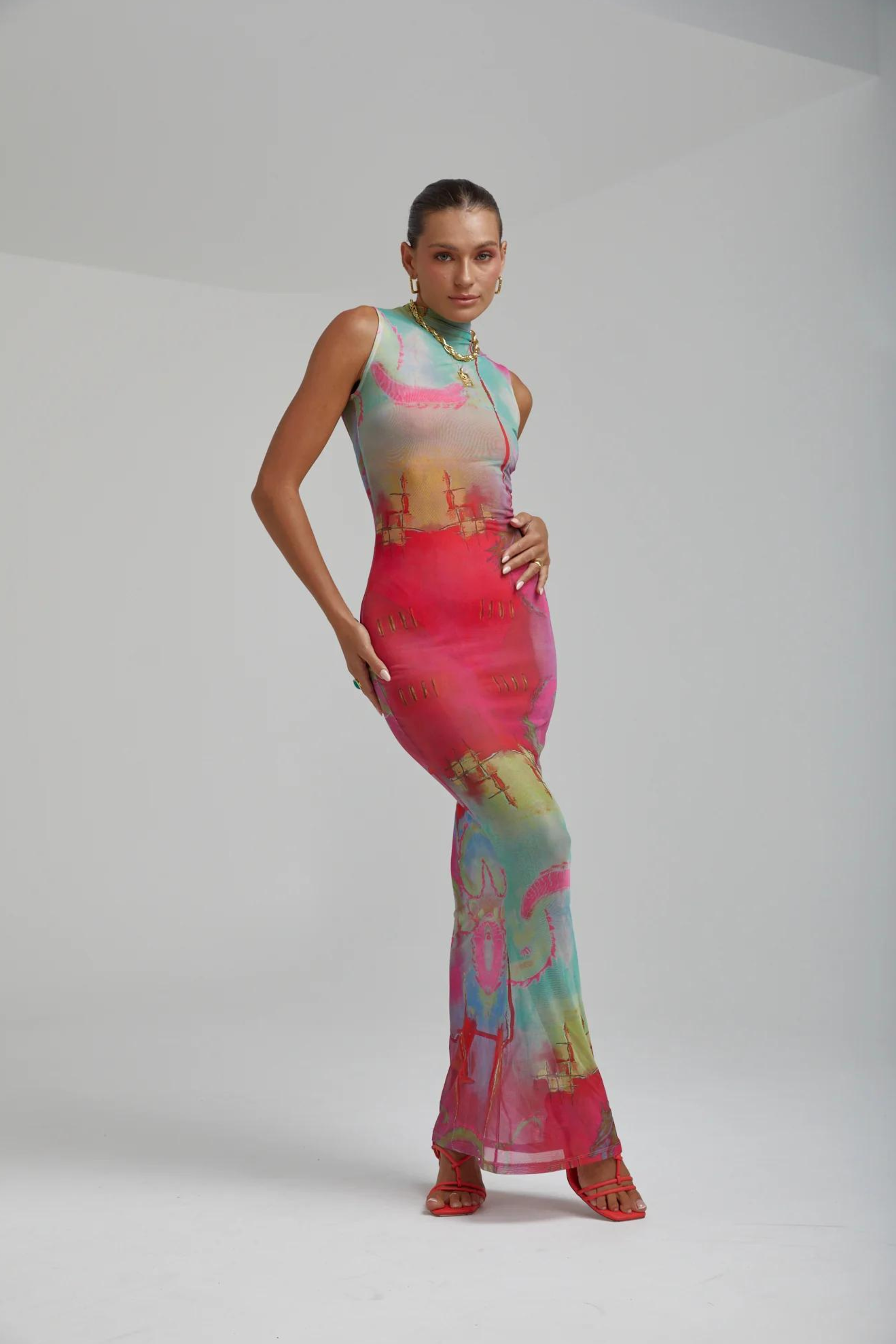 Mesh Maxi Dress Dragon Blaze