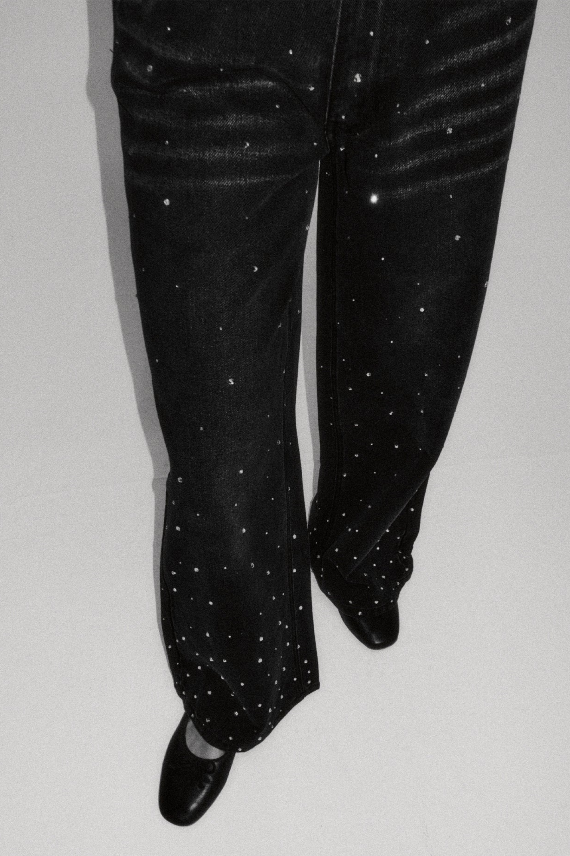 Crystallised Wide leg Denim Jet Black