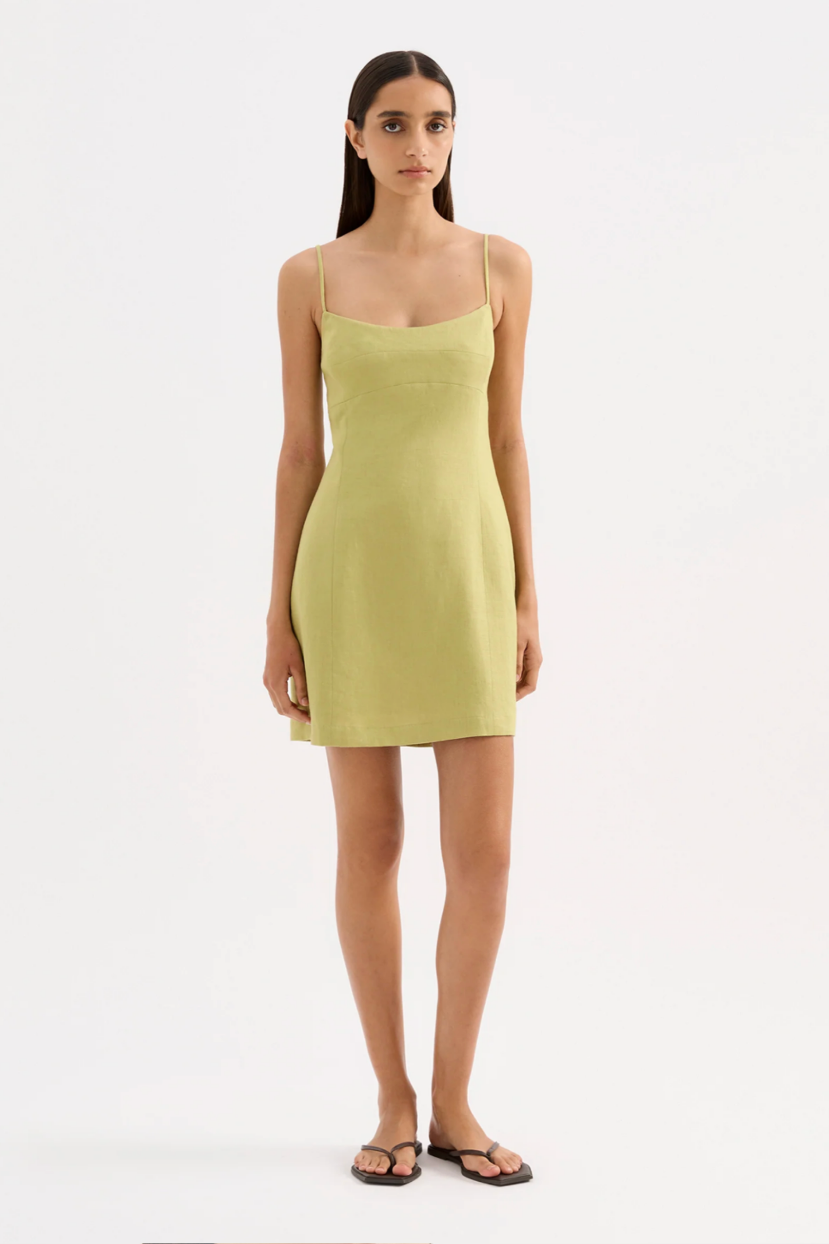 Carmela Linen Mini Dress Kiwi