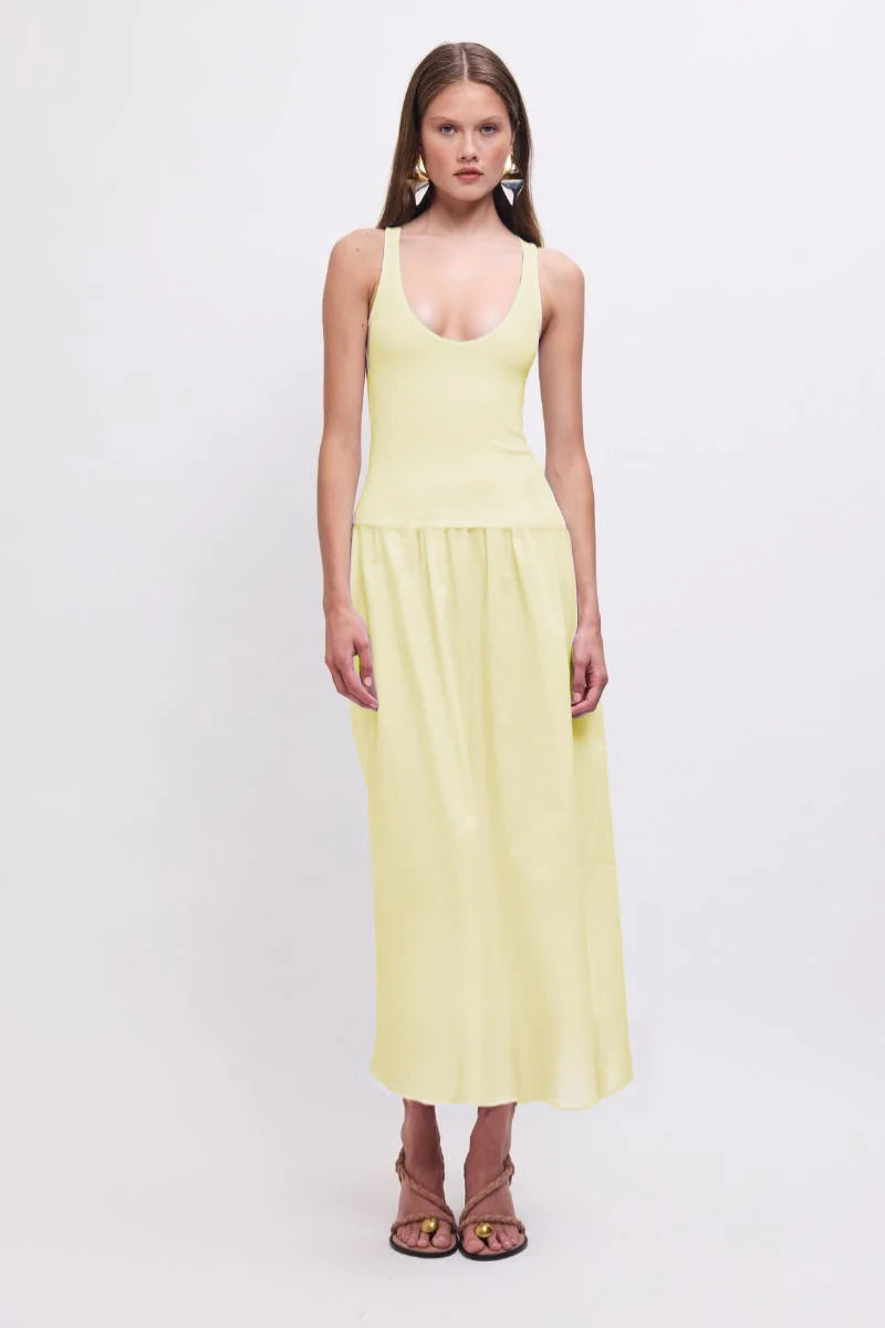 Naples Drop Waist Midi Dress Lemon