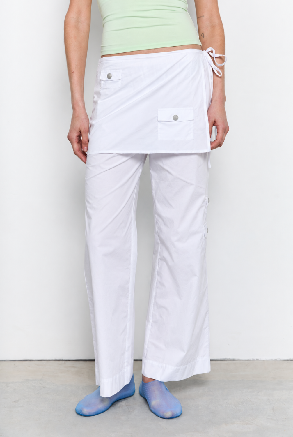 Wide Leg Pant With Skirt White