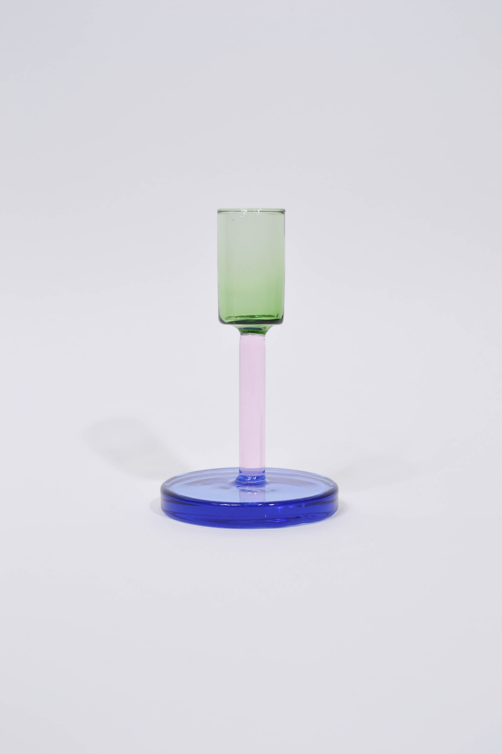 Glass Candle Stick Medium Green/Blue