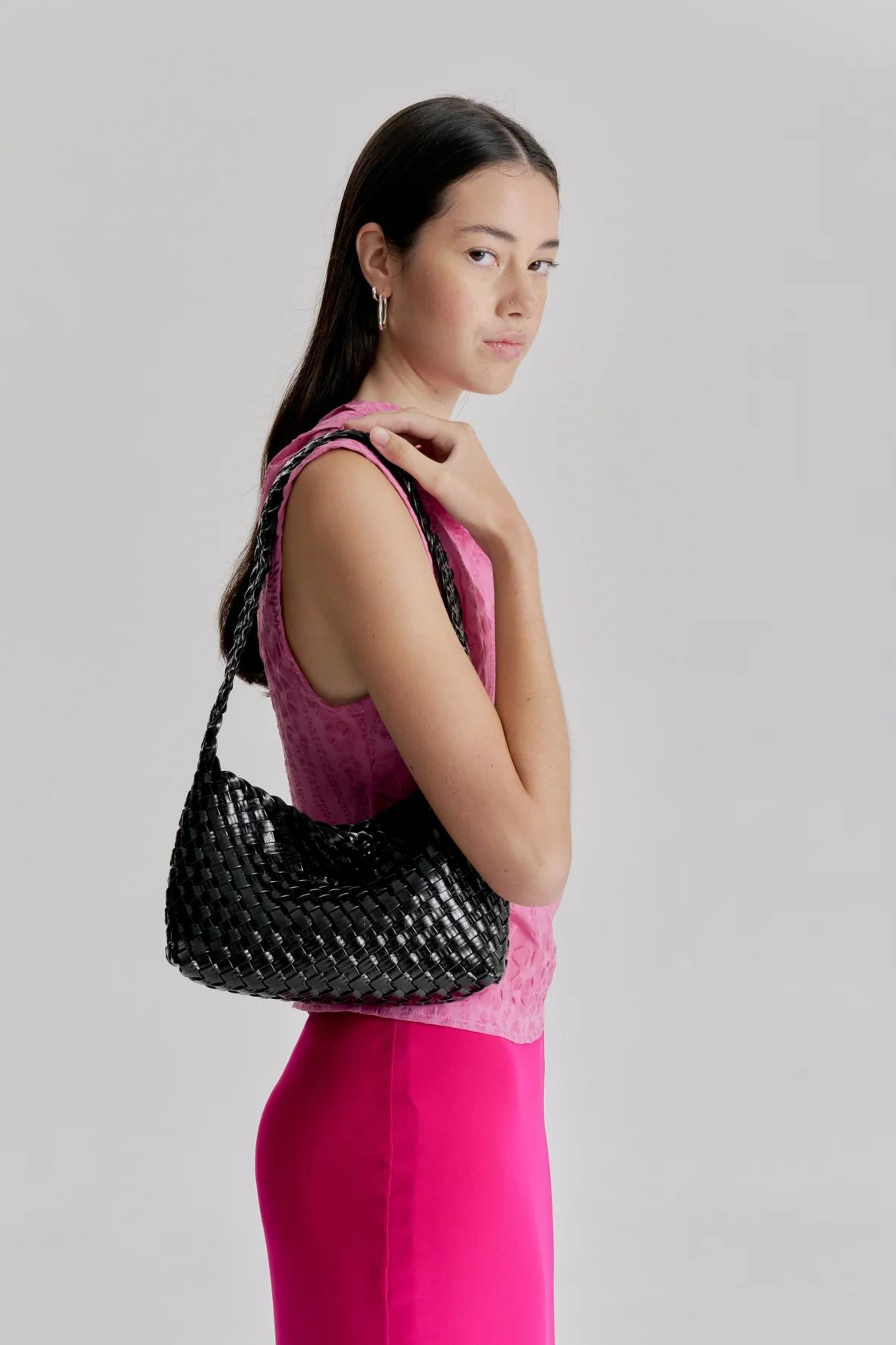 Luca Woven Shoulder Bag Black