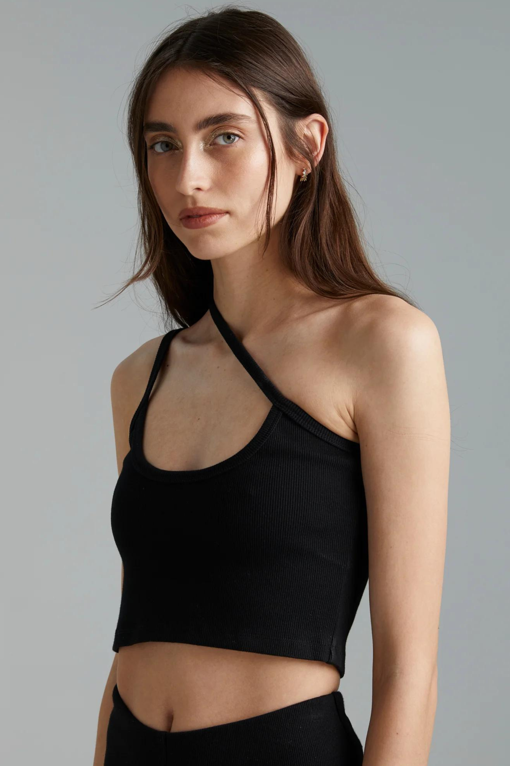 One Shoulder Cross Over Top Black