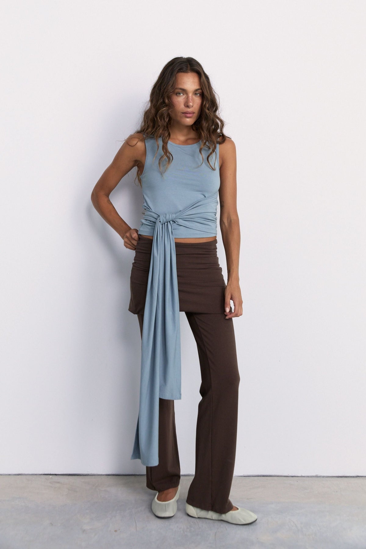 Belted Wrap Around Tank Washed Blue