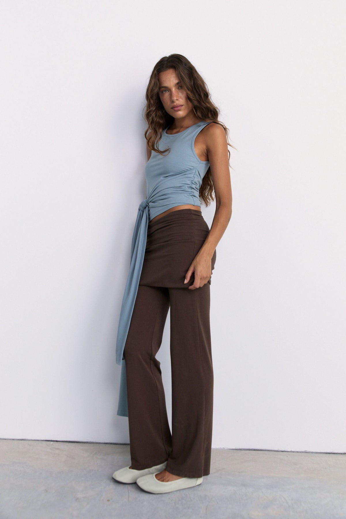 Belted Wrap Around Tank Washed Blue