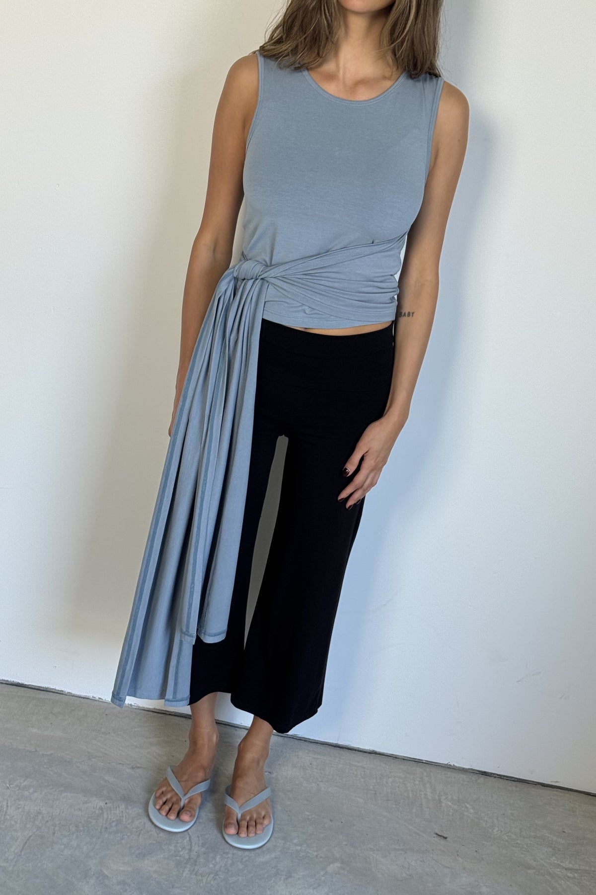 Belted Wrap Around Tank Washed Blue