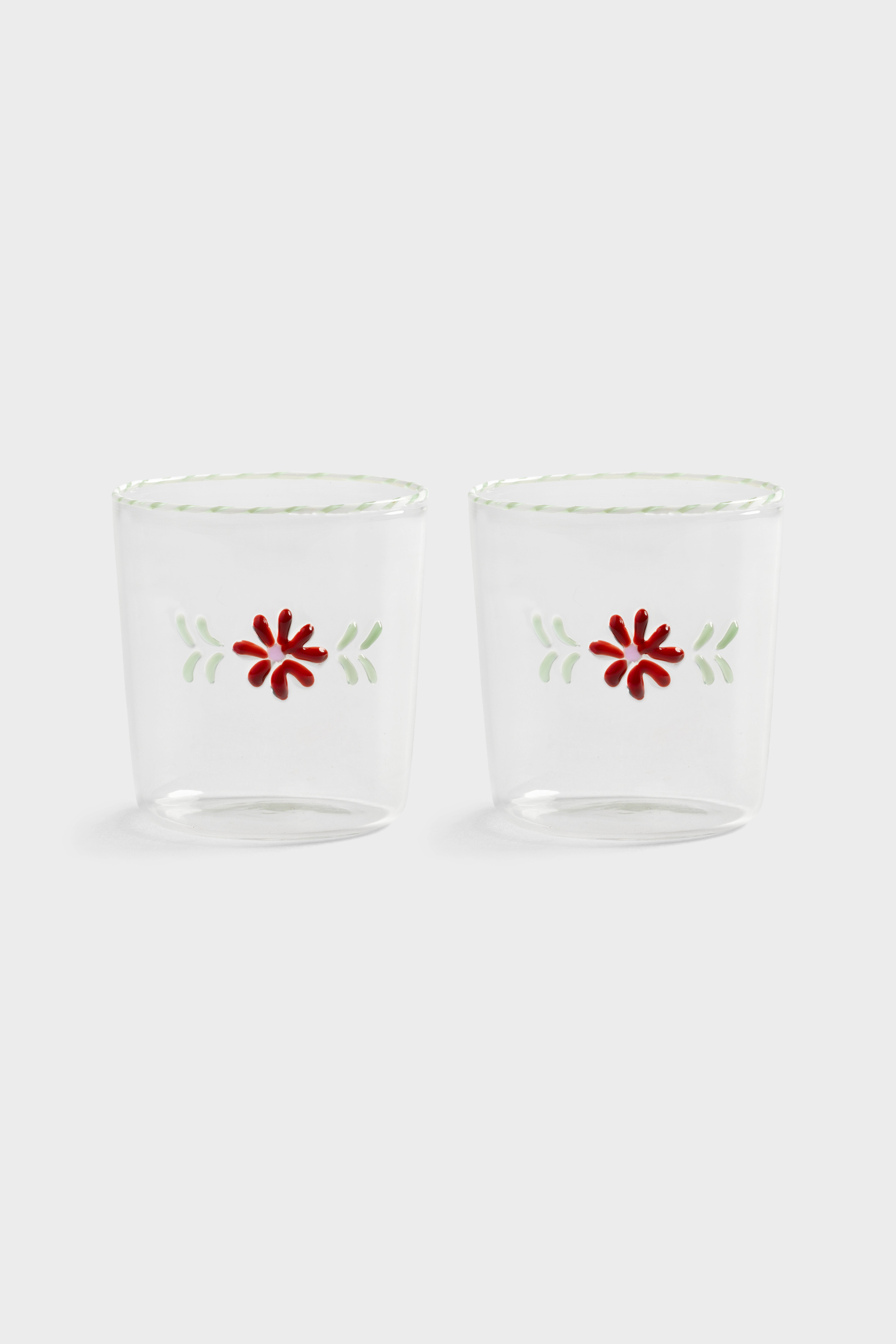 Glass Flora Red Set of 2