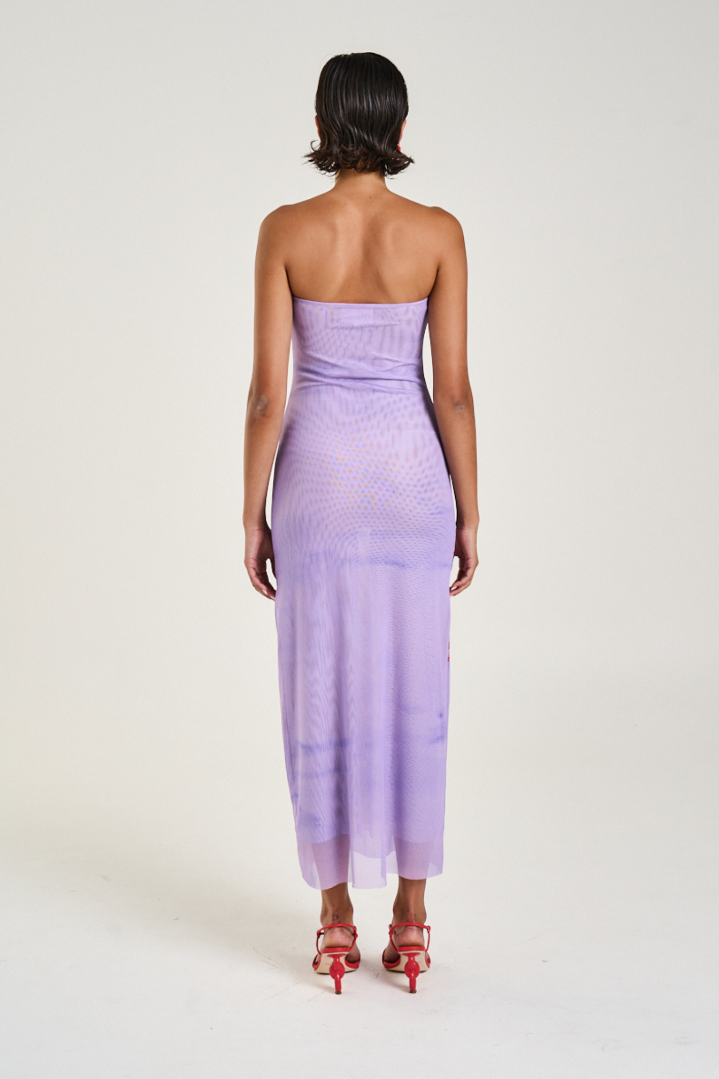 Strapless Mesh Dress Coral