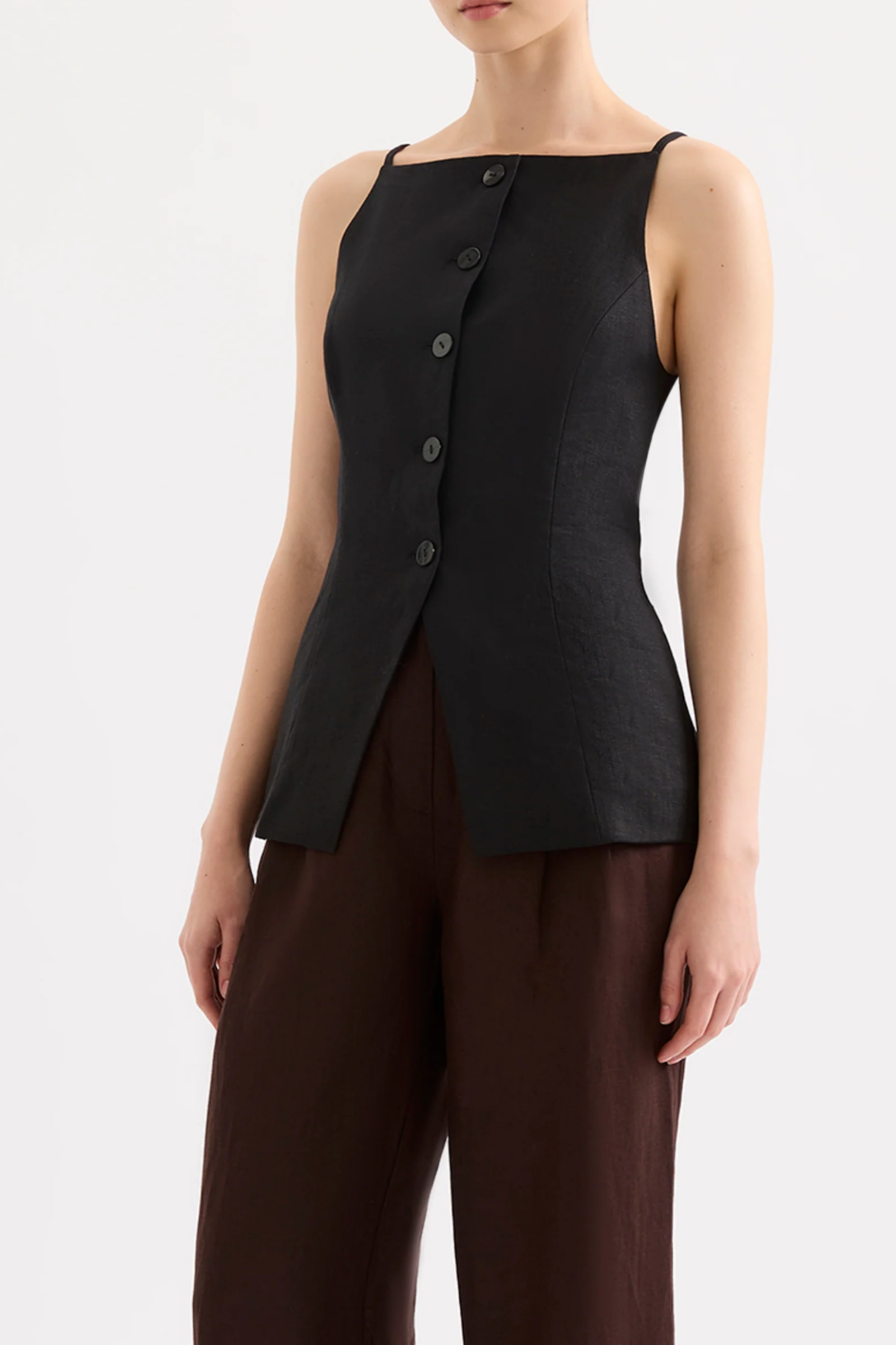 Lawrence Linen Vest Black