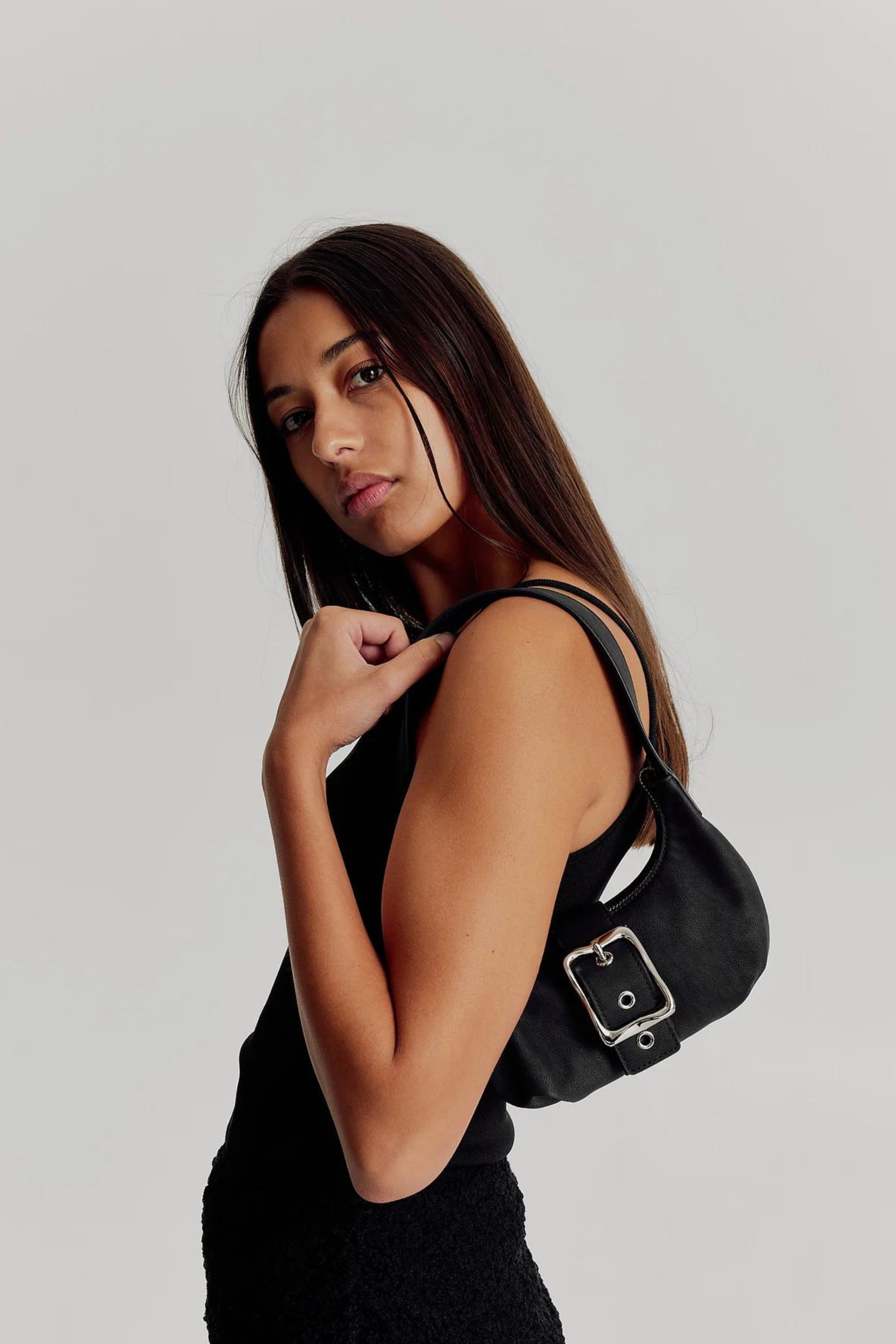 Everyday Mini Baguette Bag Black Suede