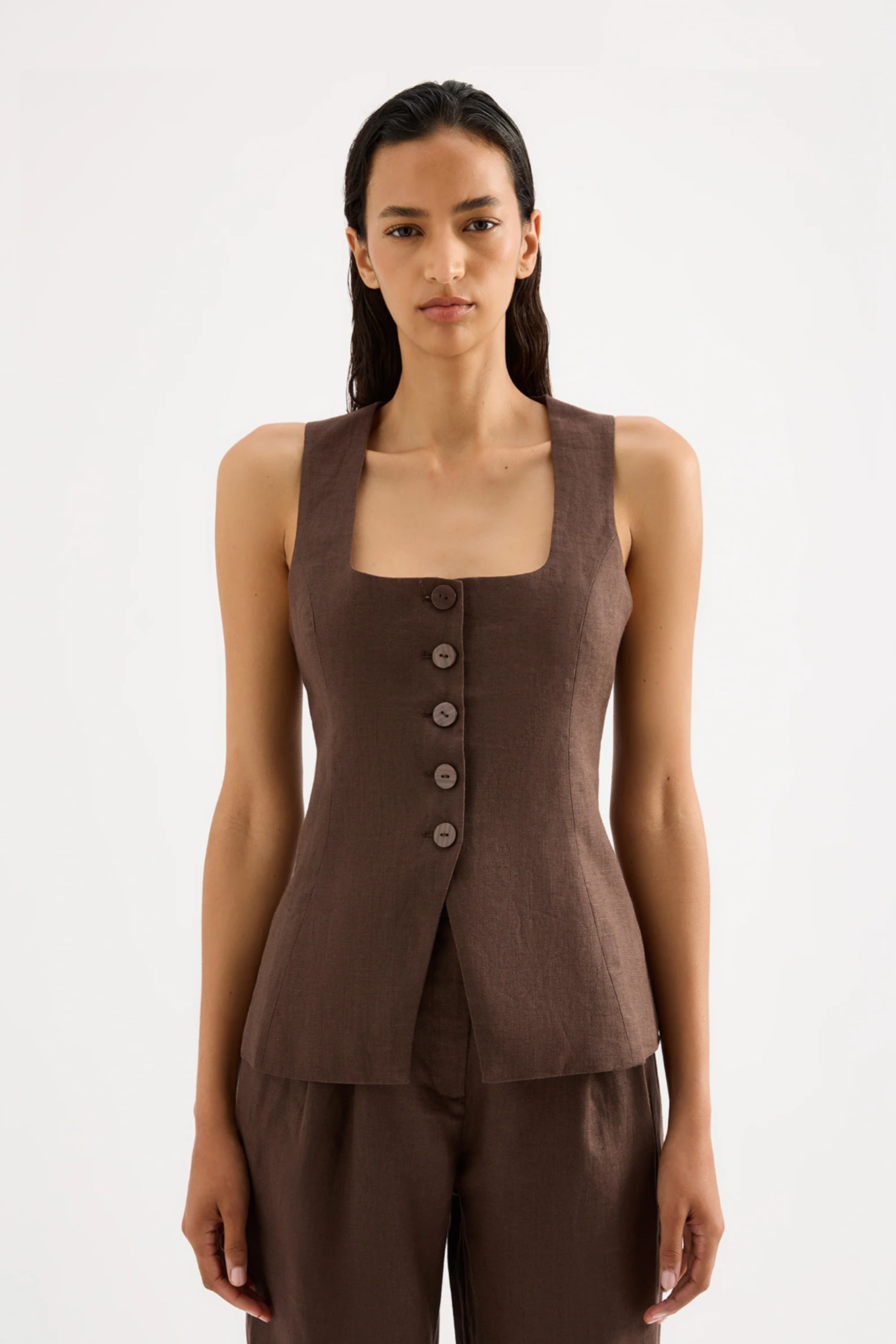 Clio Linen Vest Clove