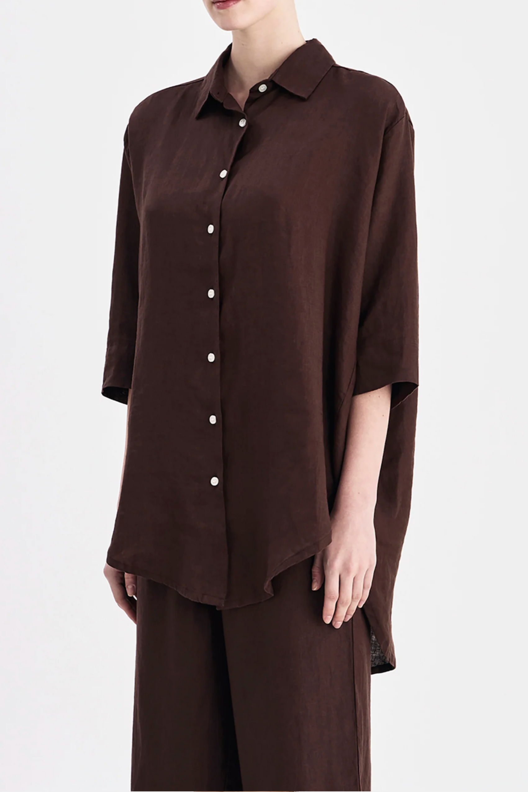 Lounge Linen Longline Top Chocolate