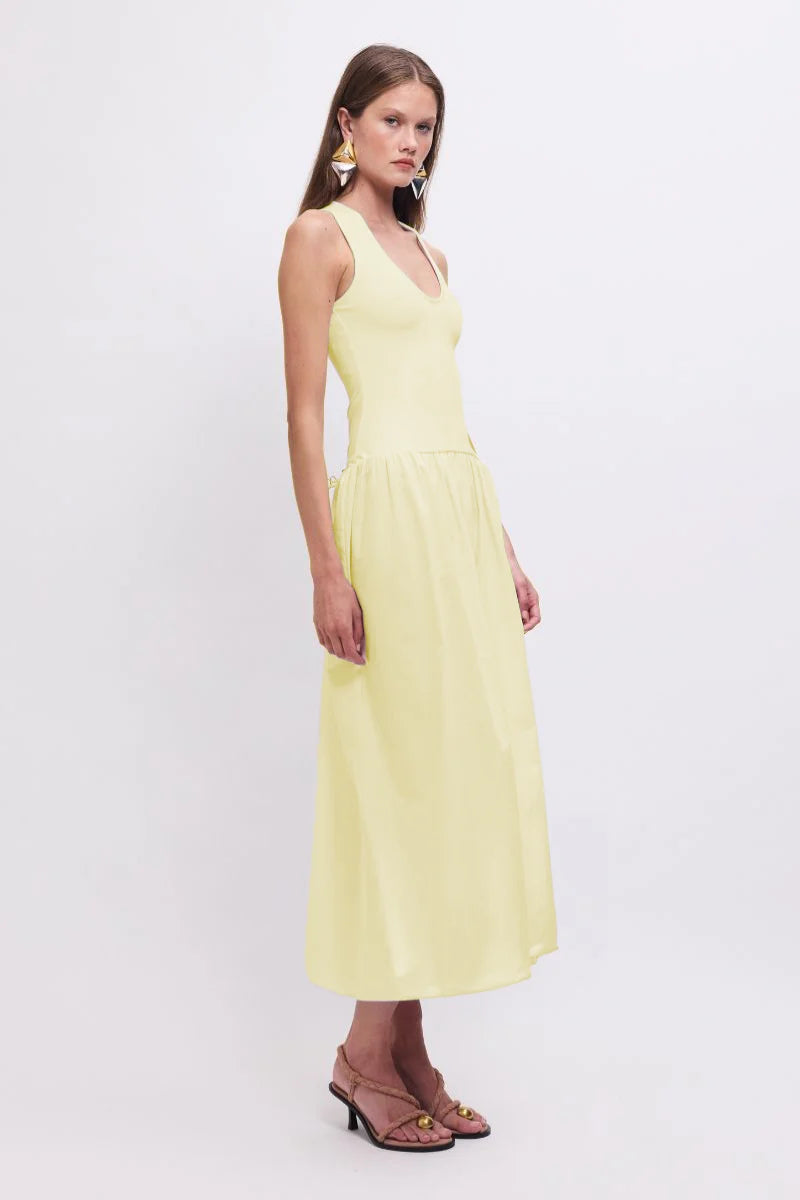 Naples Drop Waist Midi Dress Lemon