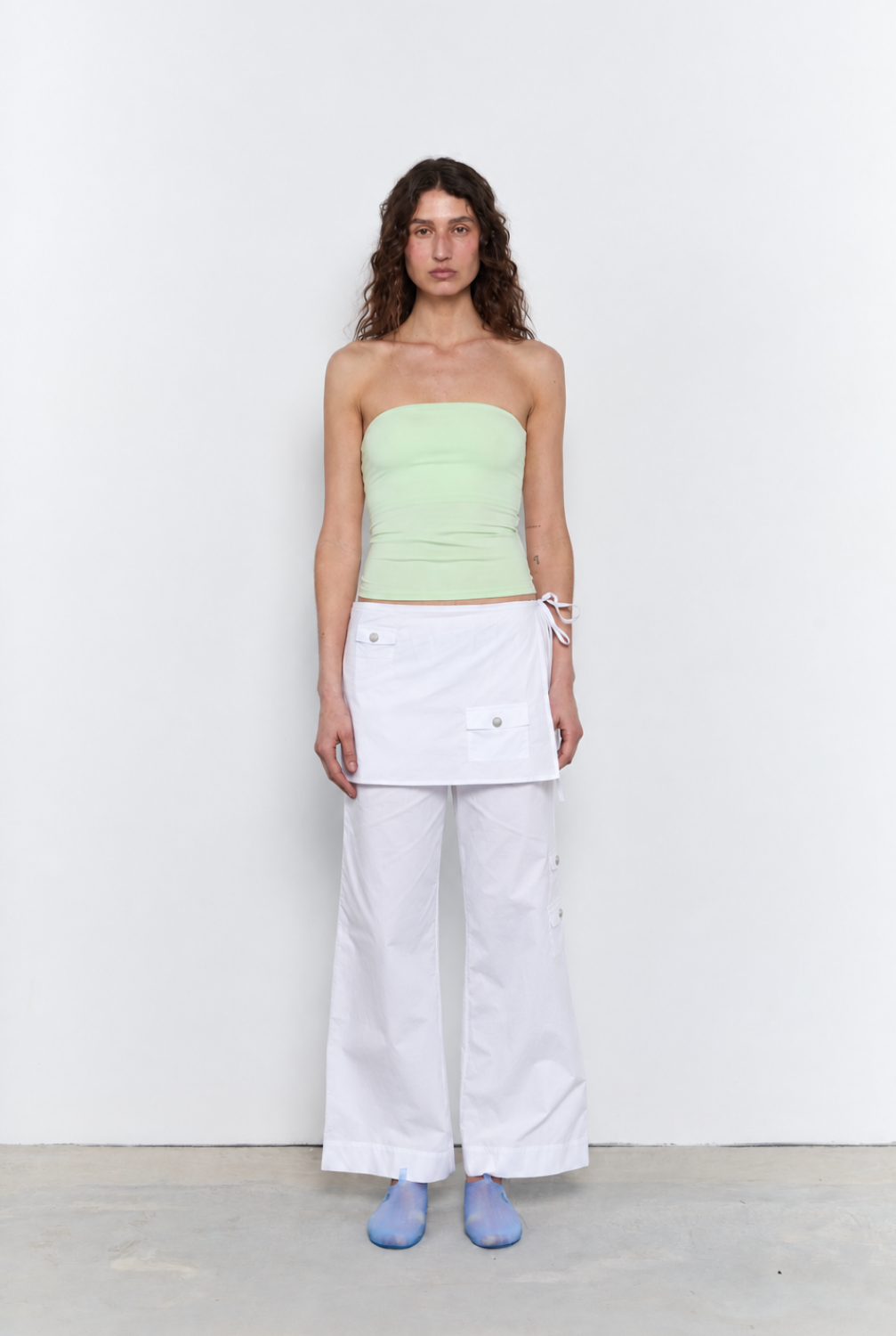 Wide Leg Pant With Skirt White