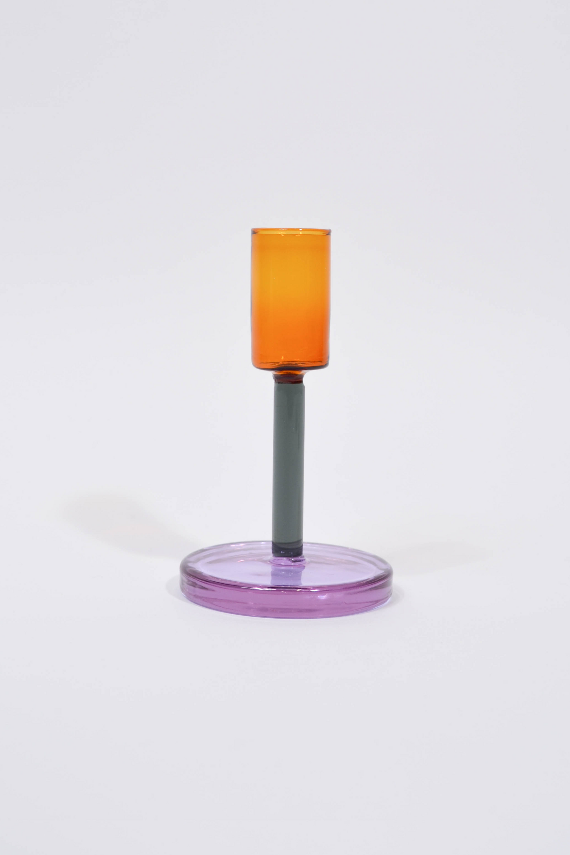 Glass Candle Stick Medium Grey/Orange