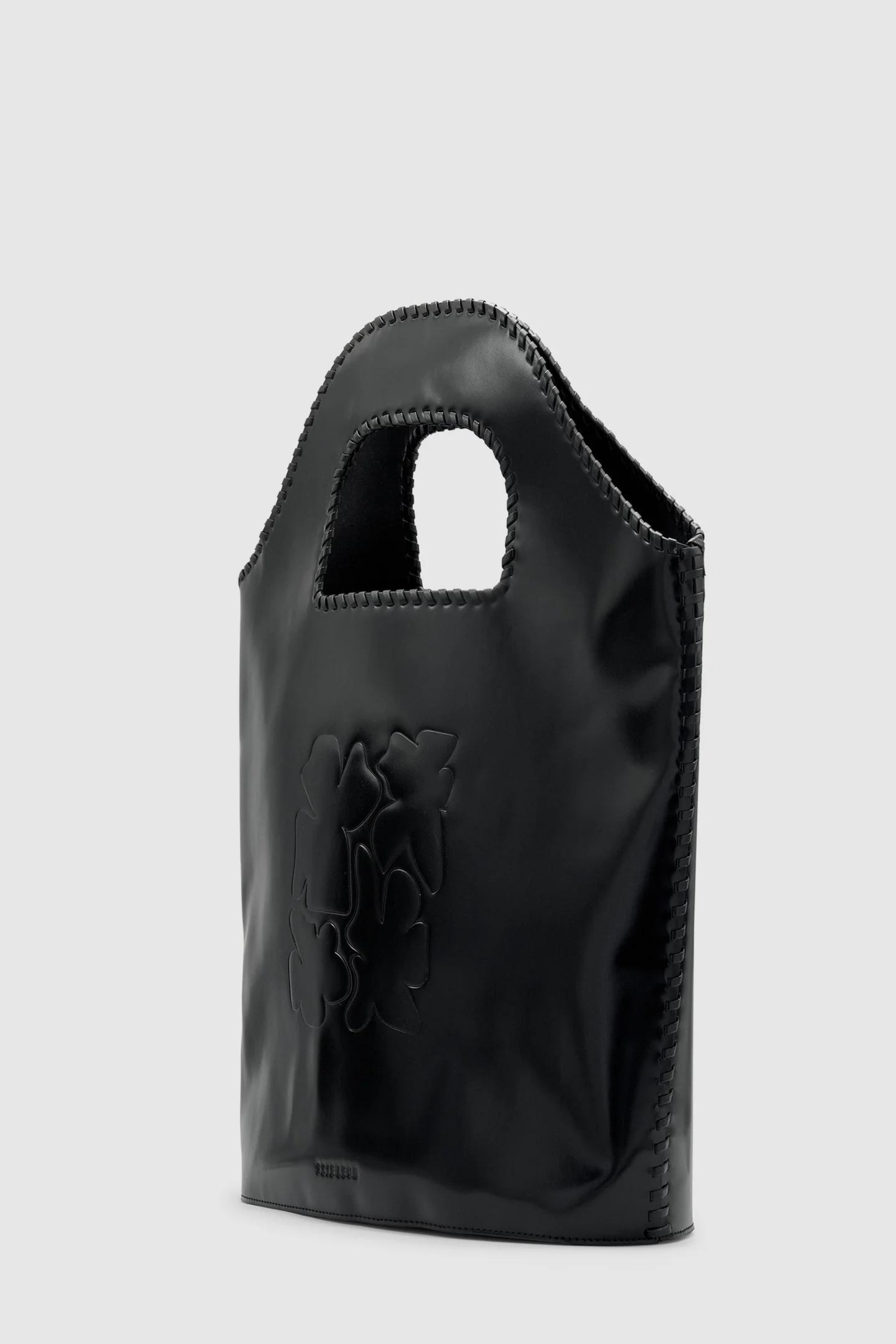 Daphne Tooled Bucket Bag Black Semi Patent