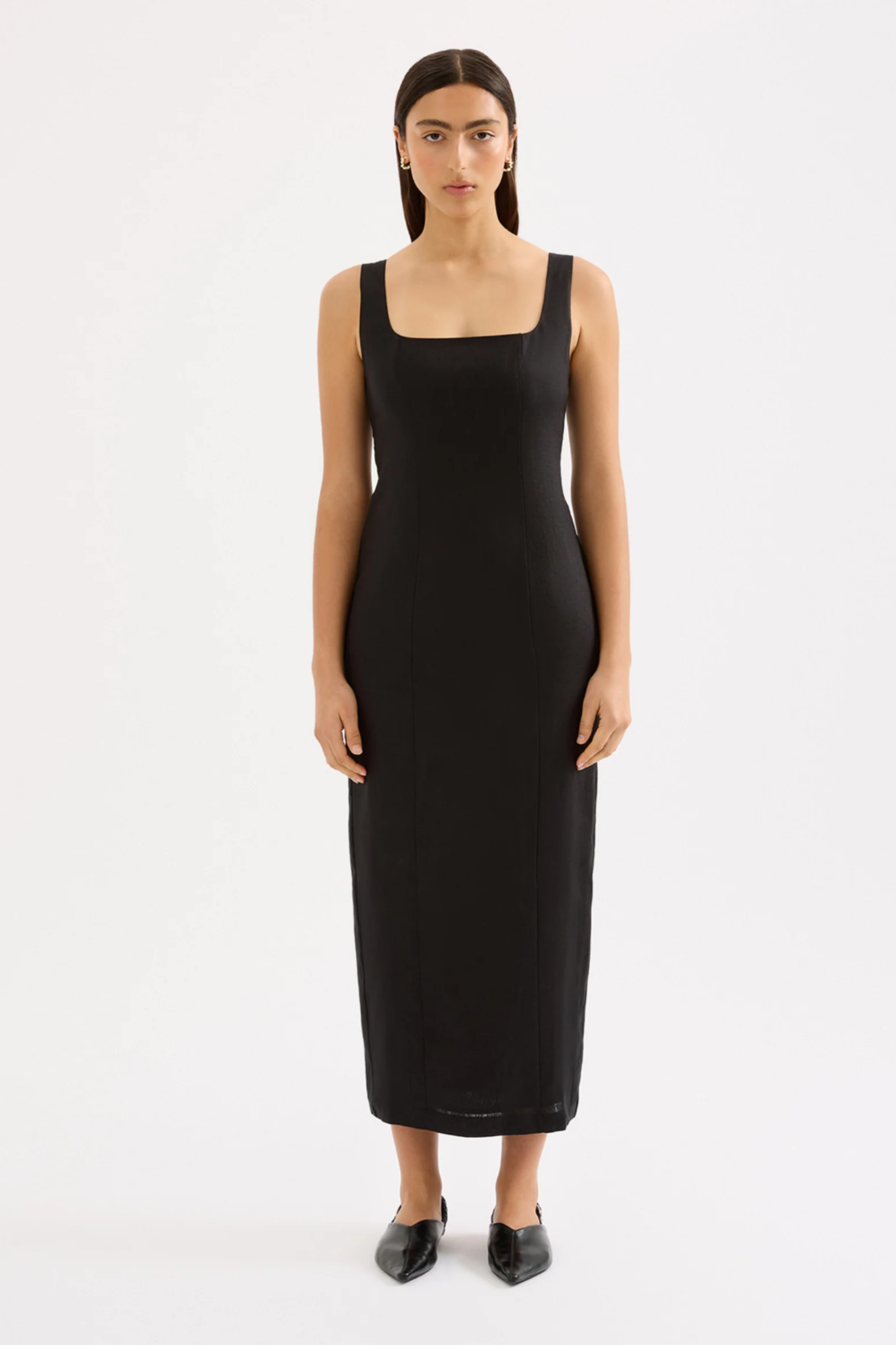 Monroe Linen Midi dress Black