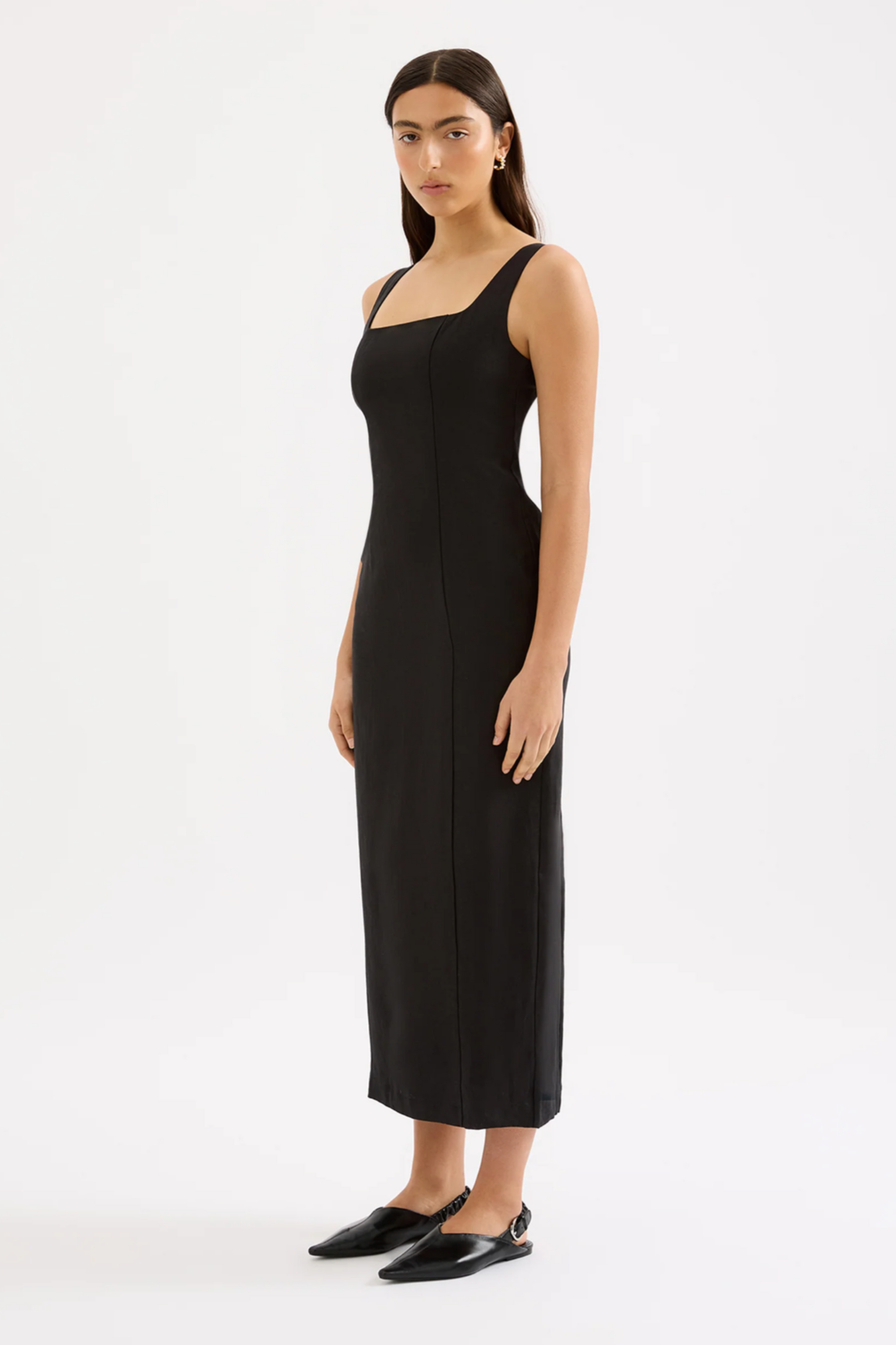 Monroe Linen Midi dress Black