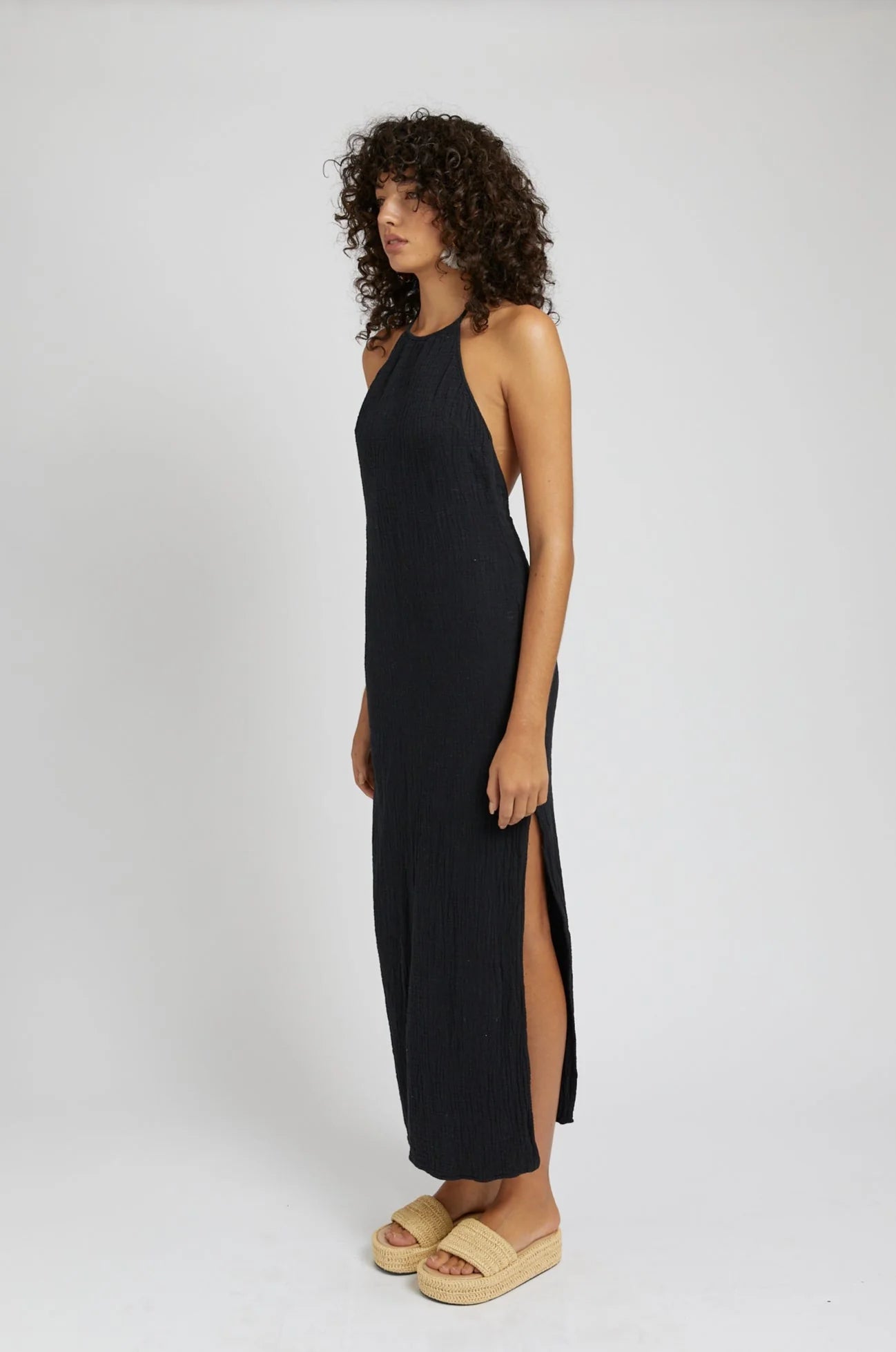 Backless Halter Dress Charcoal