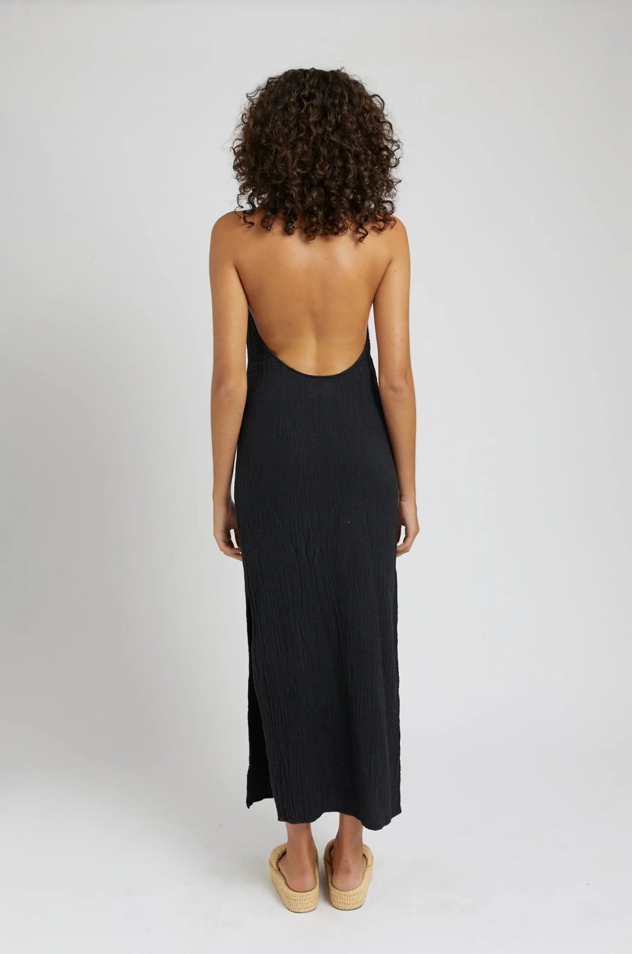 Backless Halter Dress Charcoal