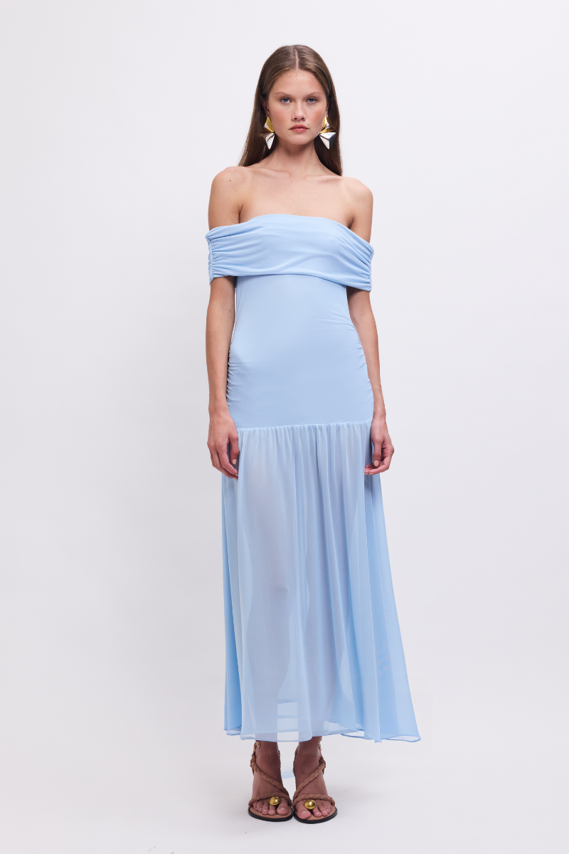 Christy Mesh Sheer Skirt Dress Sky Blue
