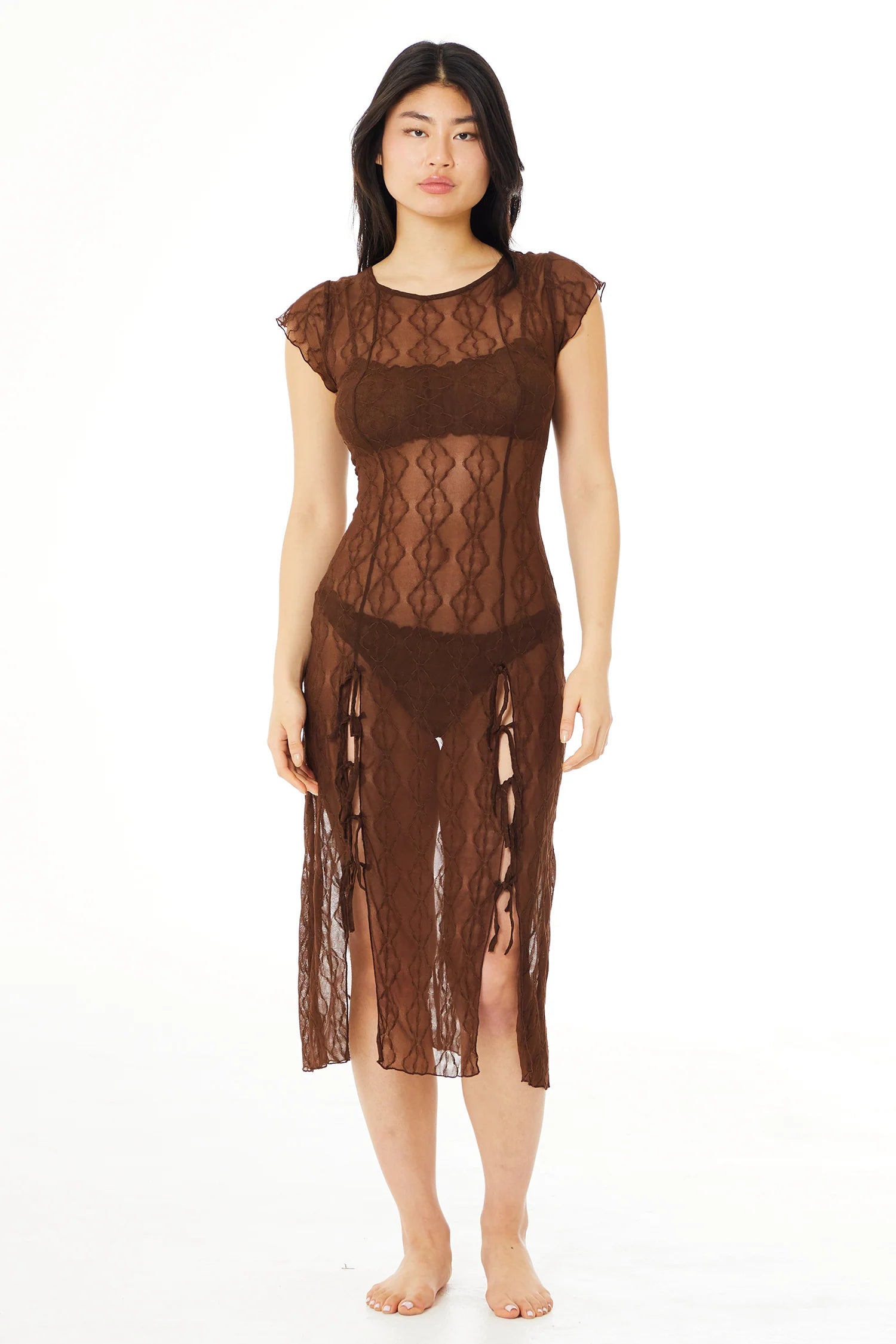 Mariposa Lace Midi Dress Brown