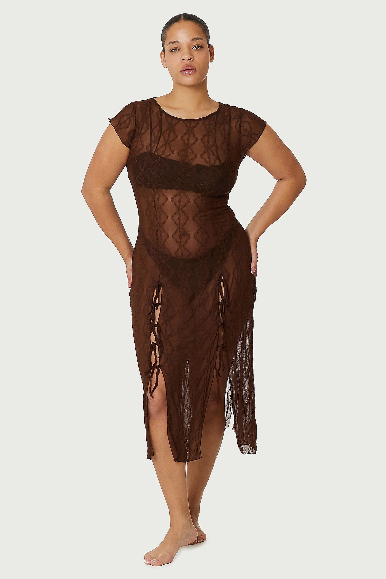 Mariposa Lace Midi Dress Brown