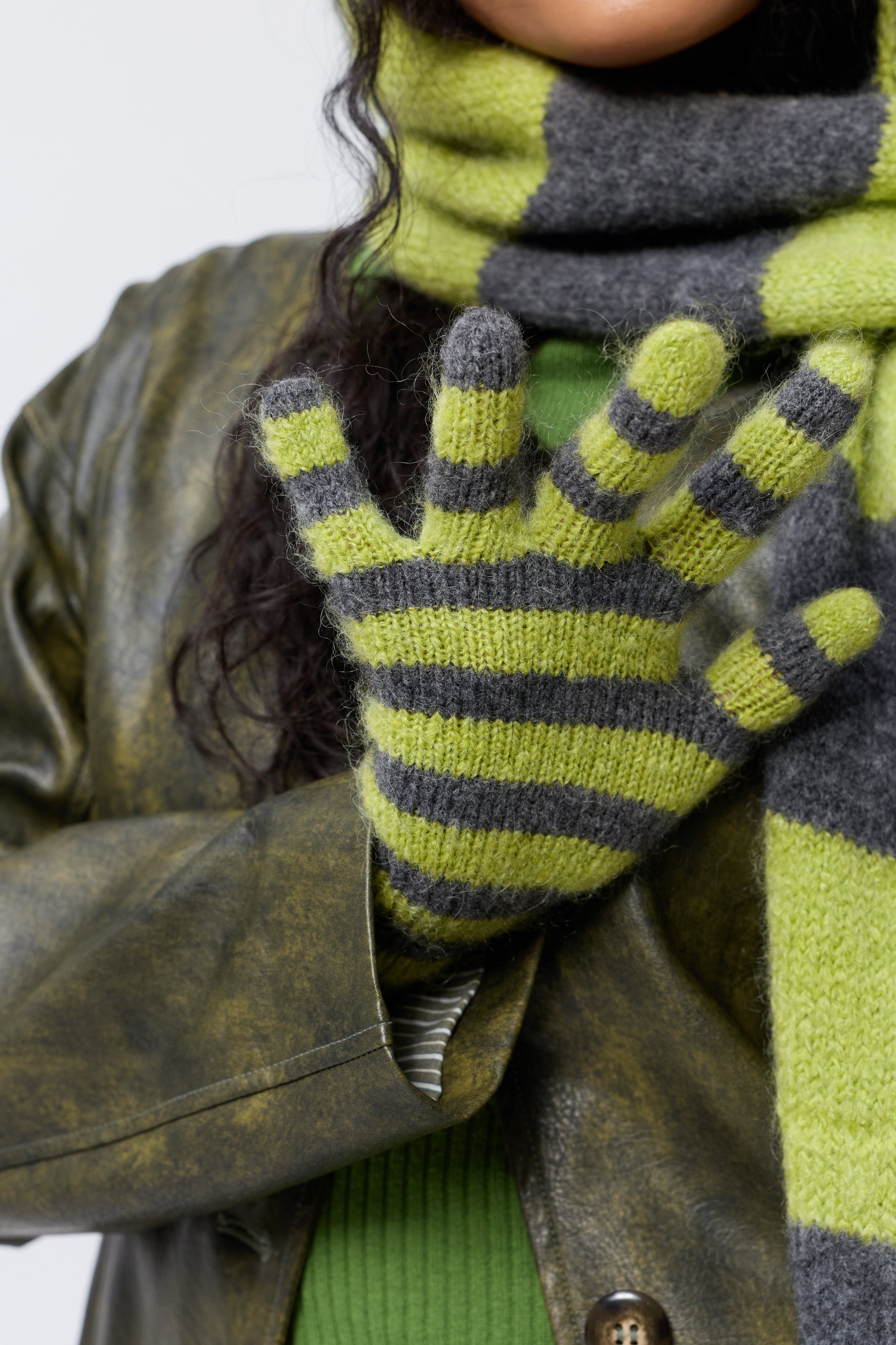 Mini Stripe Mittens in Acid/Grey