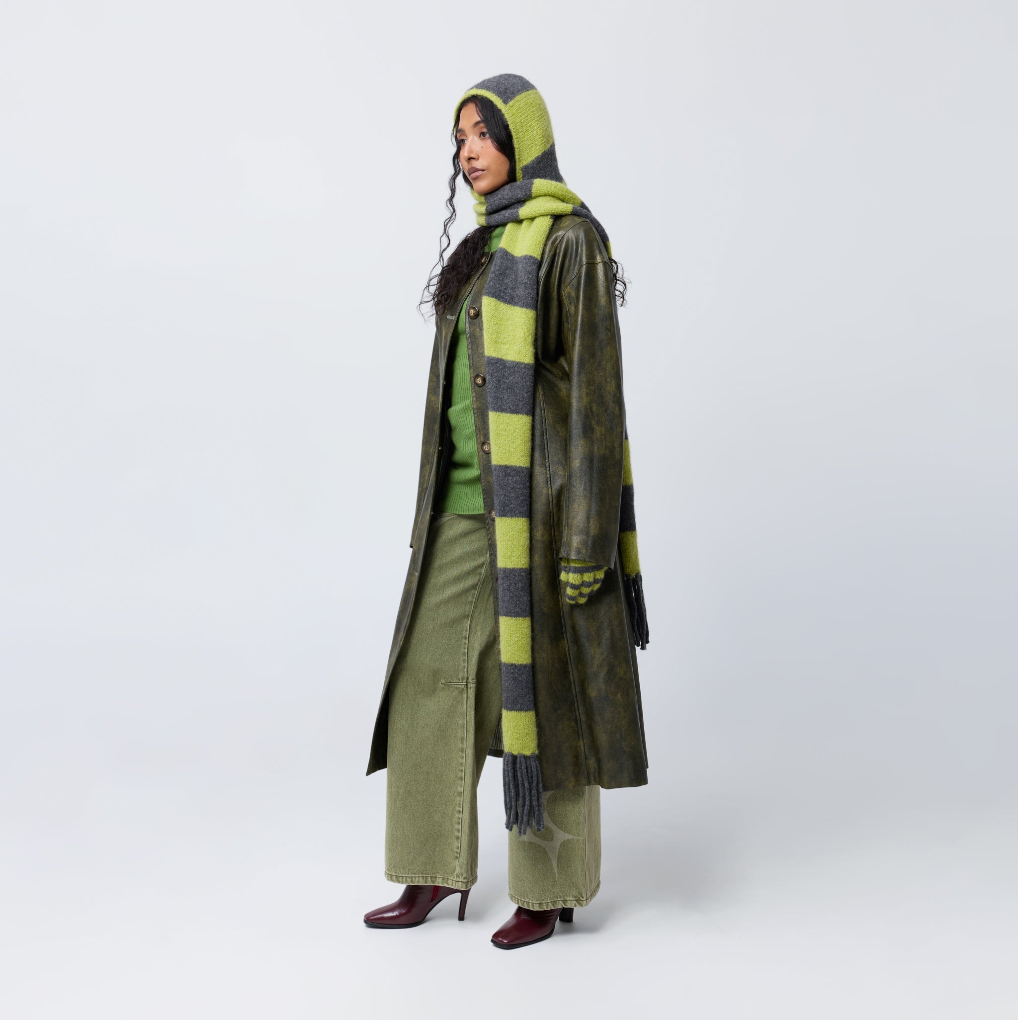 Mini Stripe Mittens in Acid/Grey