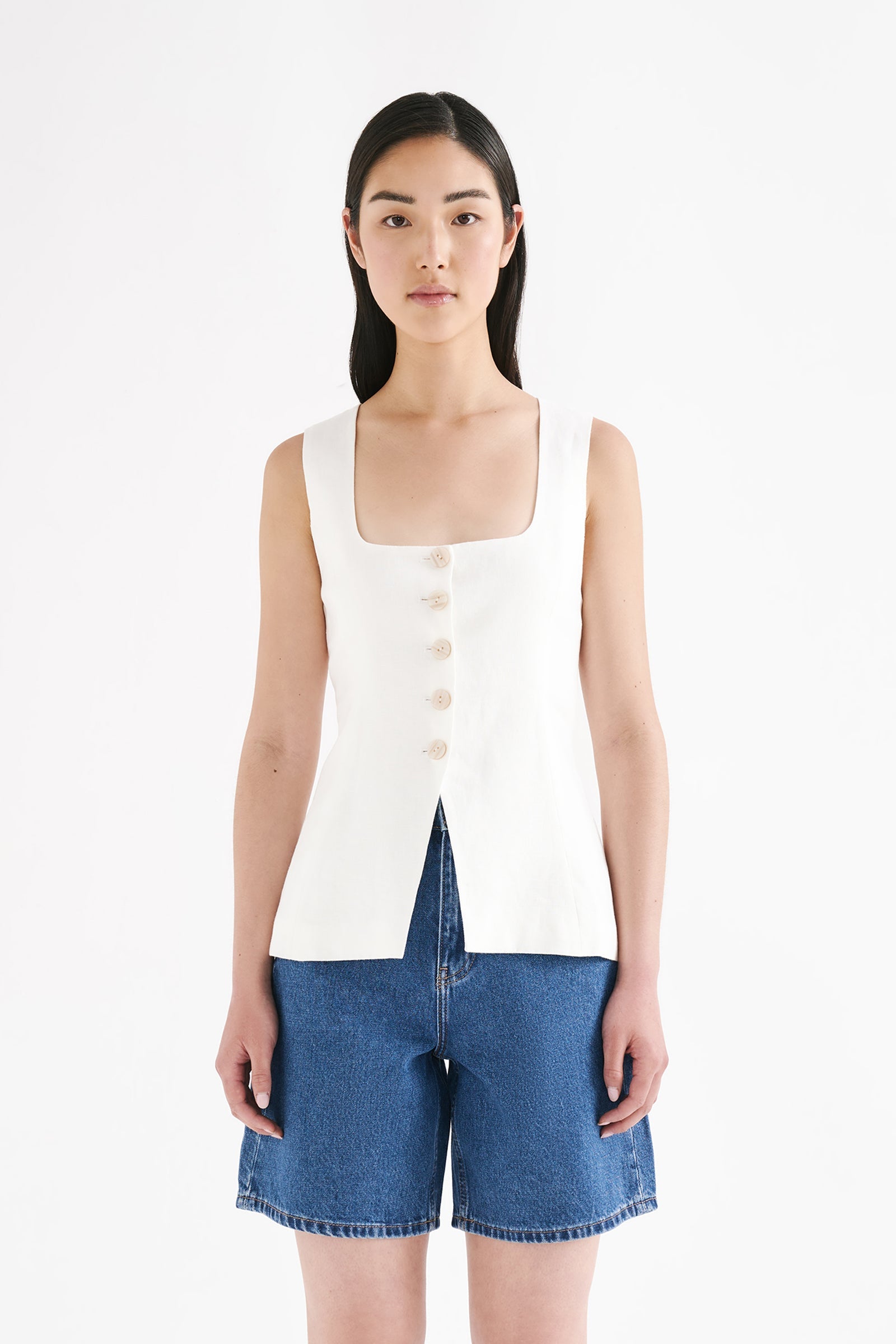 Clio Linen Vest White