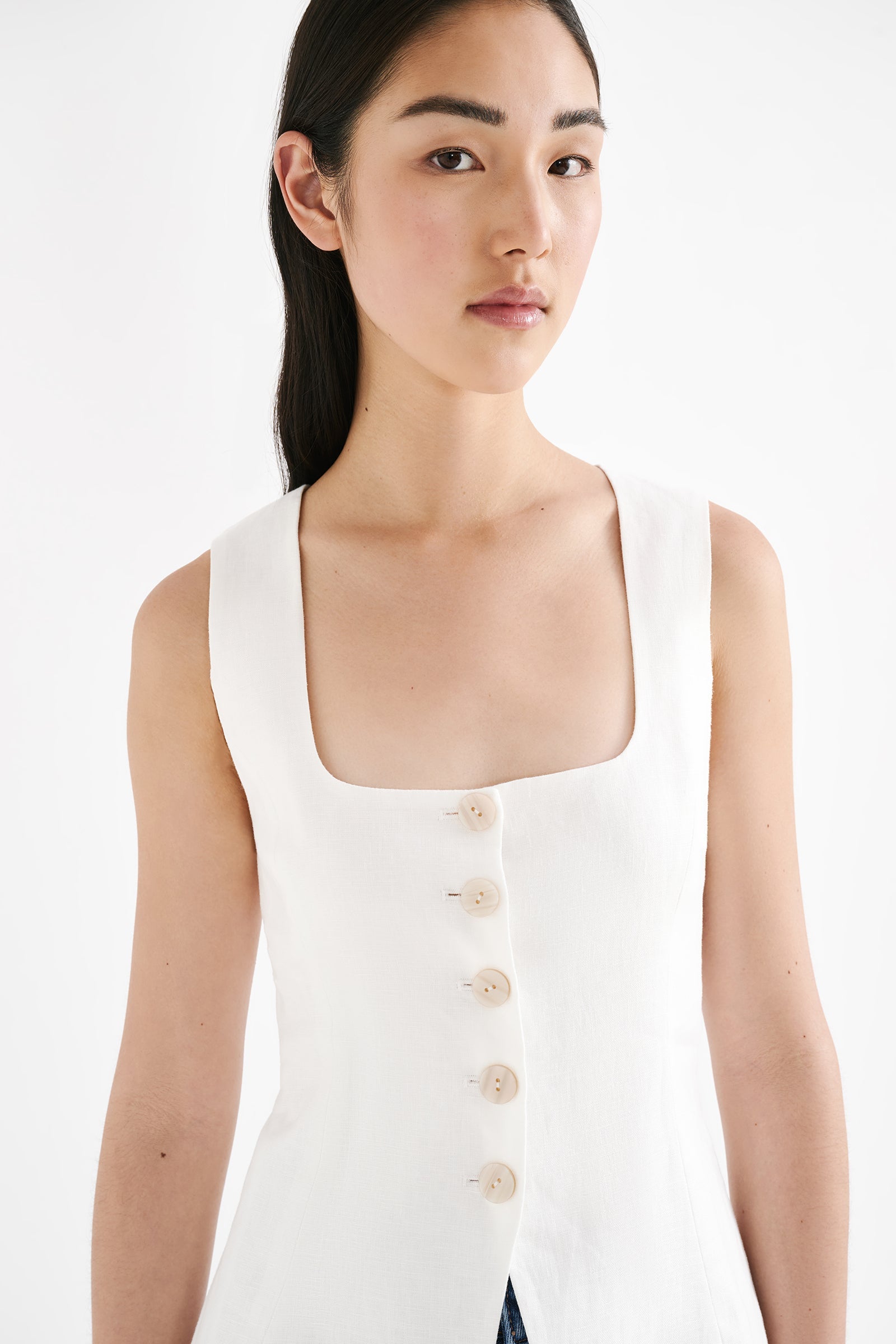 Clio Linen Vest White