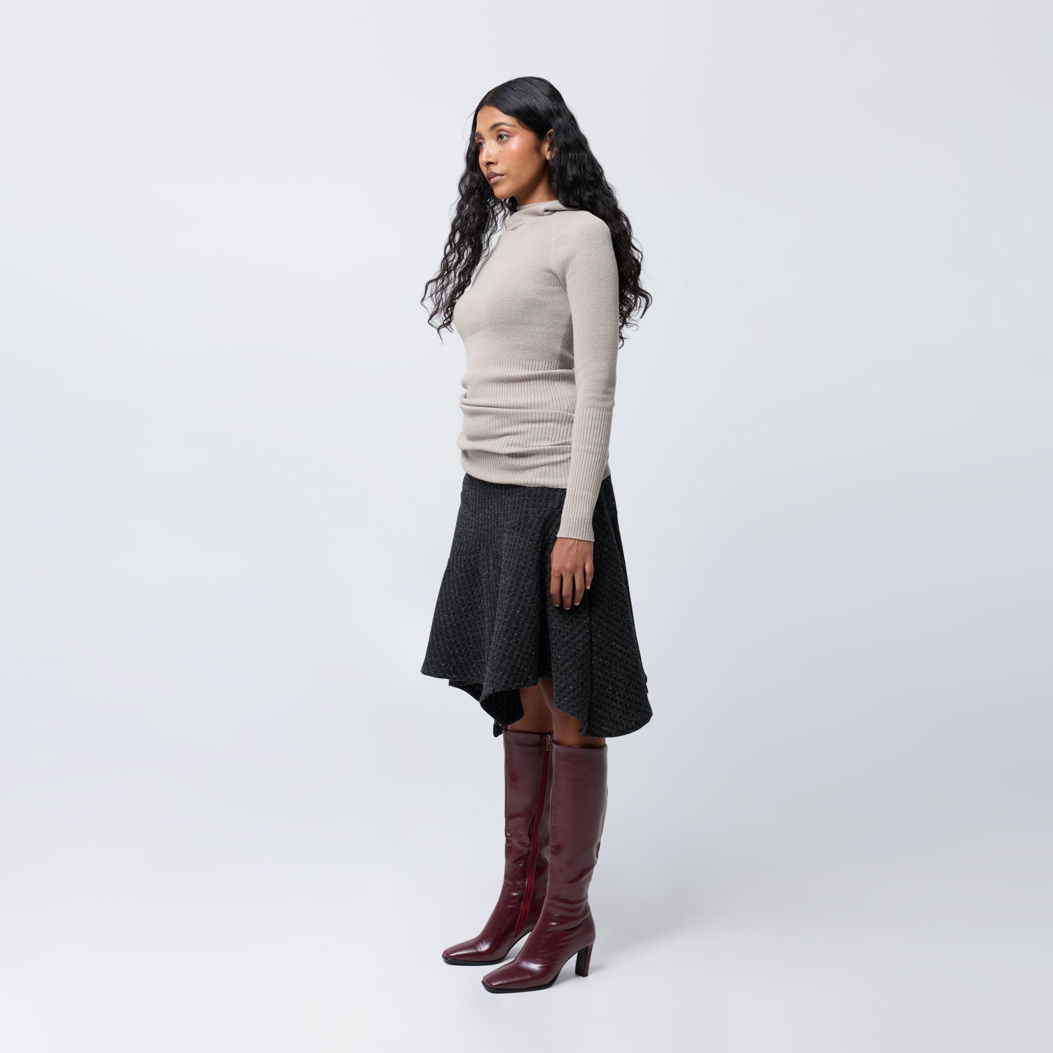 Wide Waist Fairy Skirt in Graphite Check