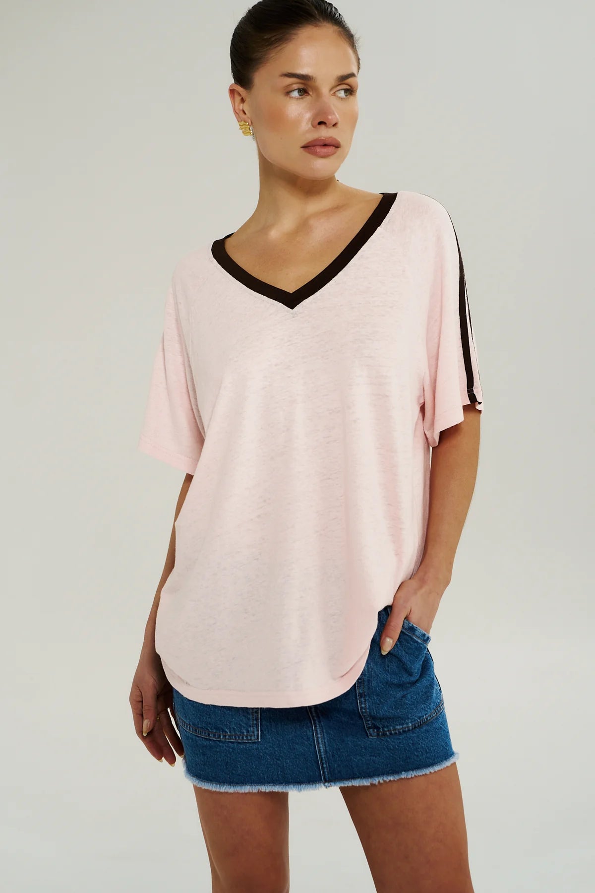 V Neck Jersey Tee Dusty Rose