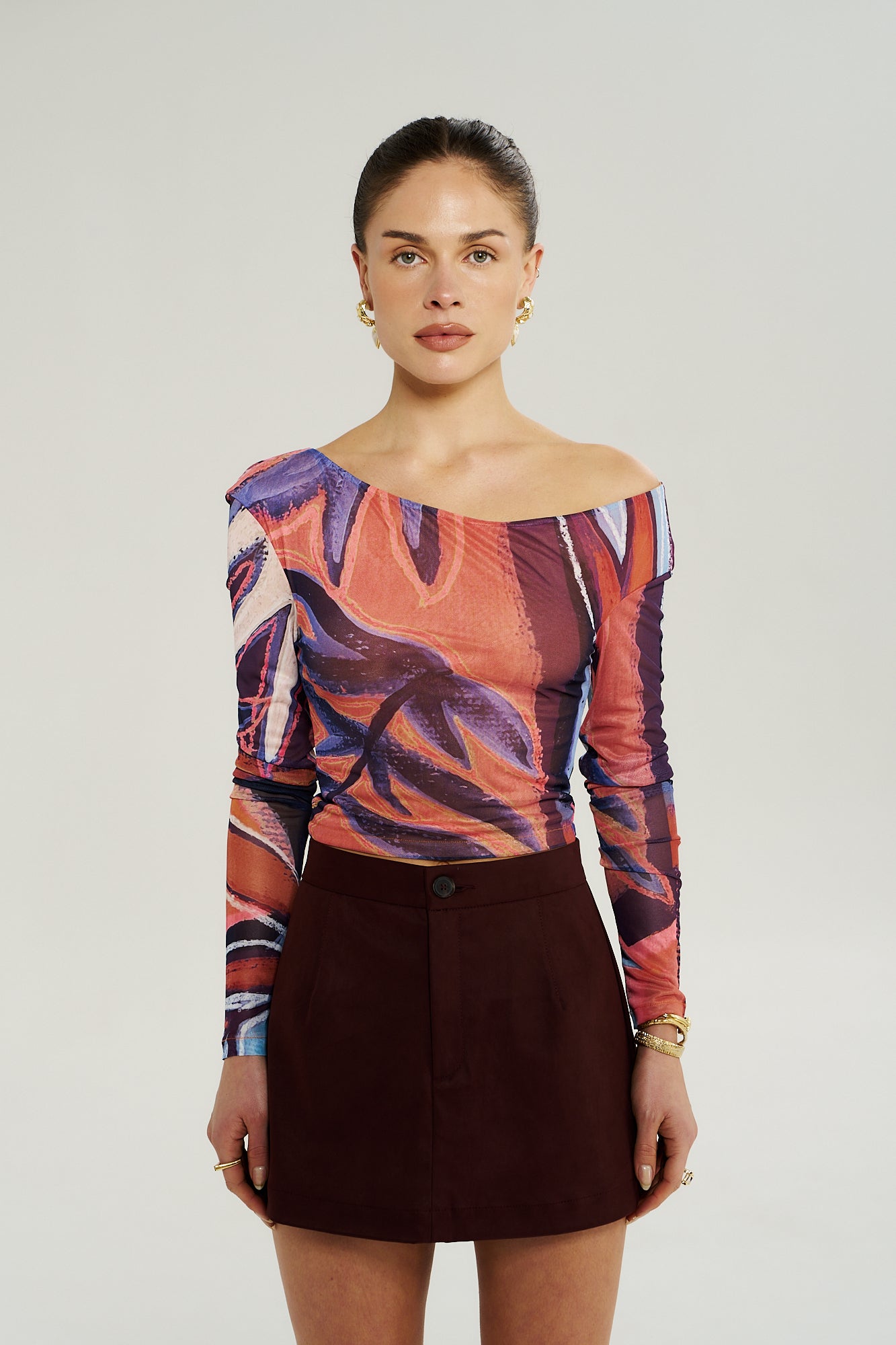 LS Off Shoulder Top Bordeaux