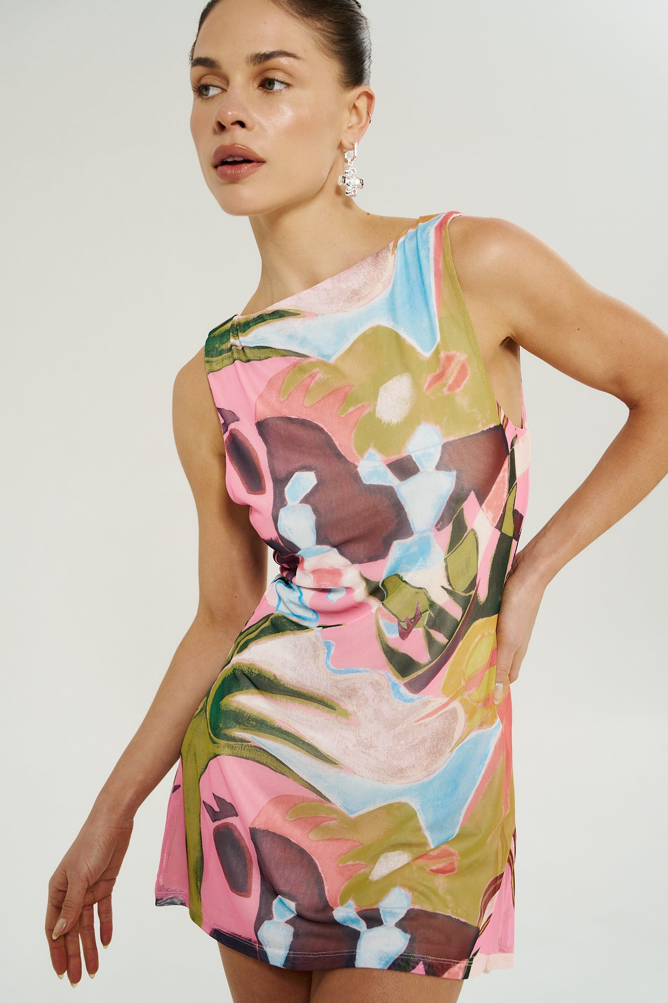 Boatneck Mesh Mini Dress Wonderland