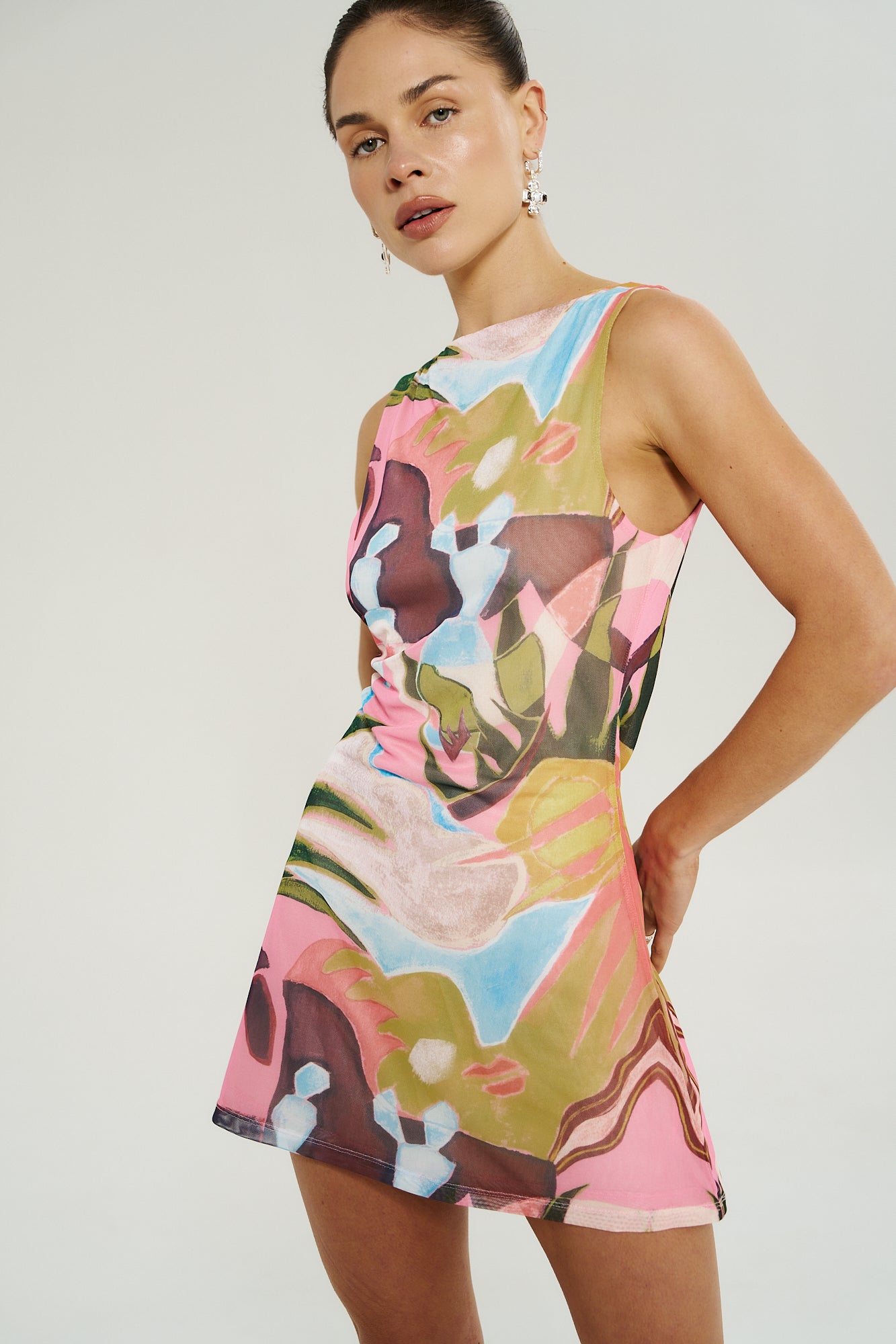 Boatneck Mesh Mini Dress Wonderland