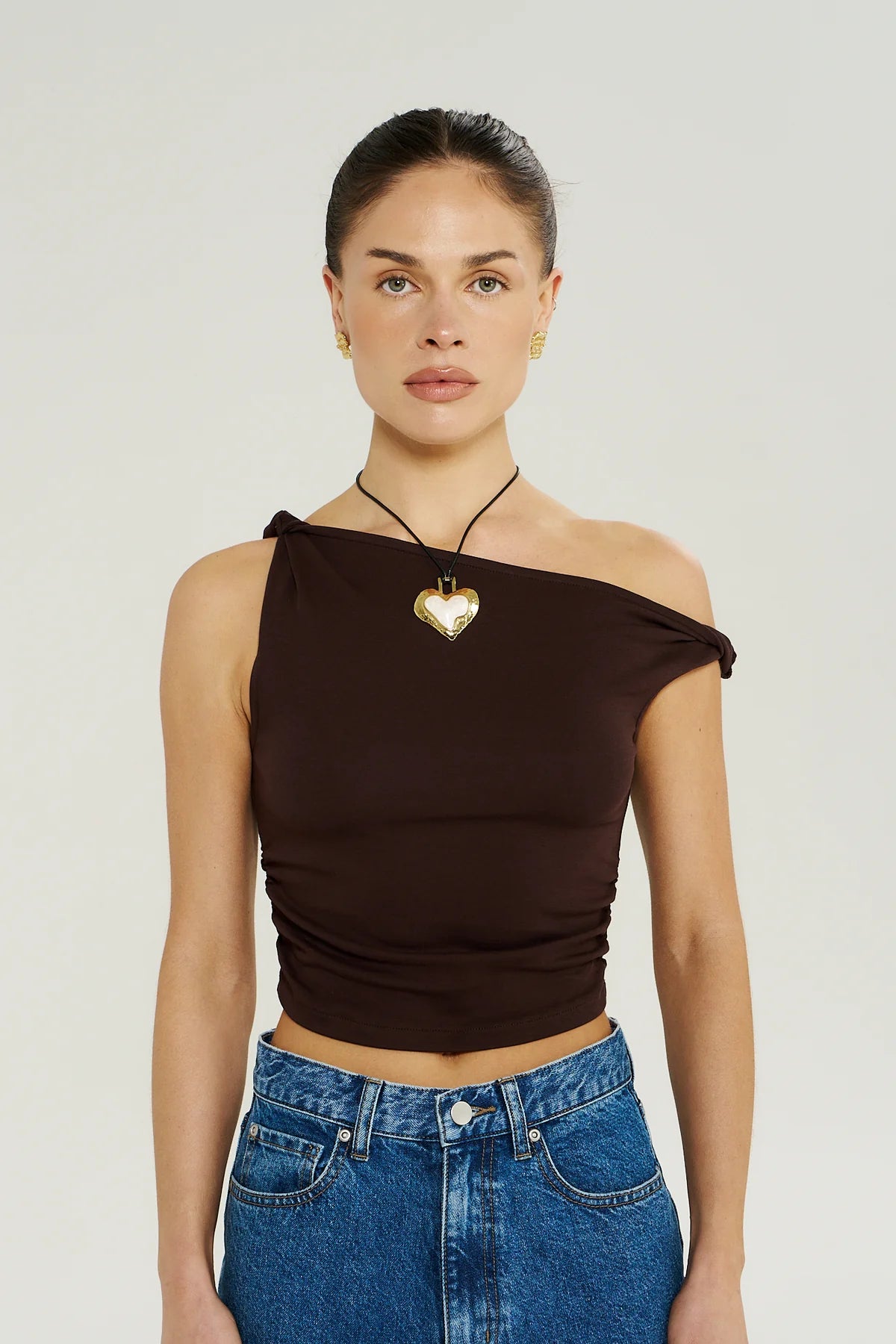 Off Shoulder Twist Top Chocolate