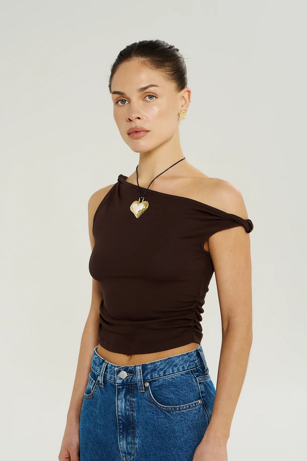Off Shoulder Twist Top Chocolate