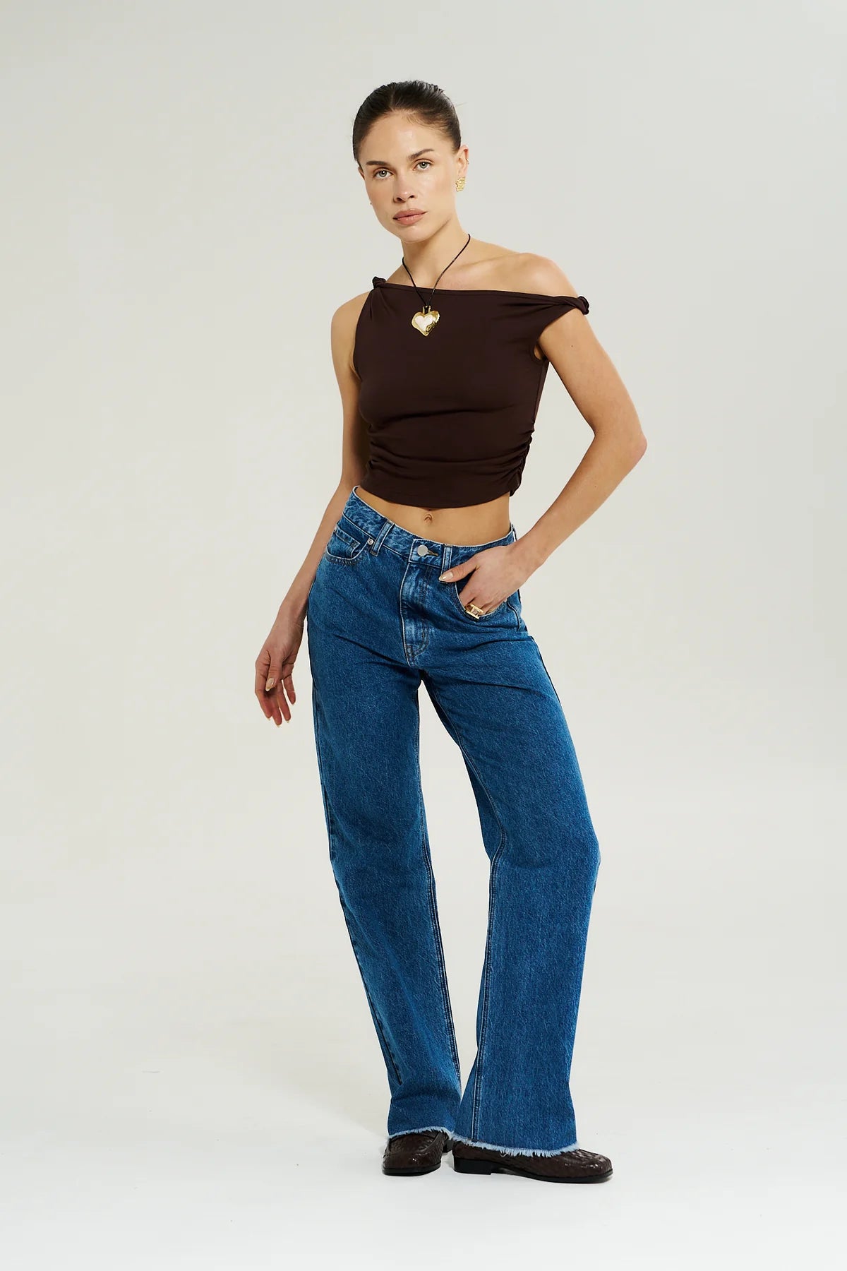 Off Shoulder Twist Top Chocolate