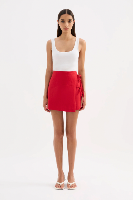 Lotta Linen Mini Skirt Vermillion