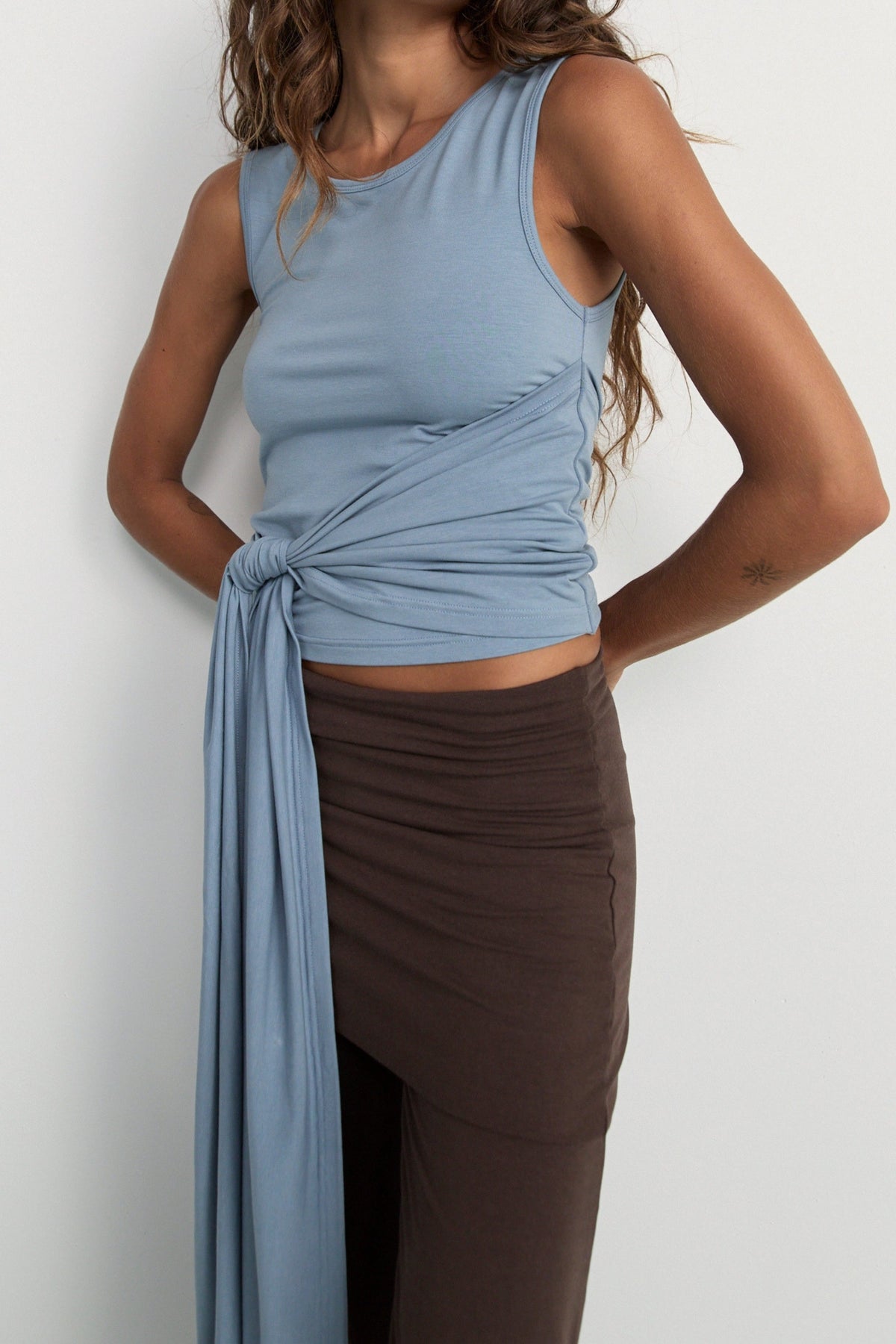 Belted Wrap Around Tank Washed Blue