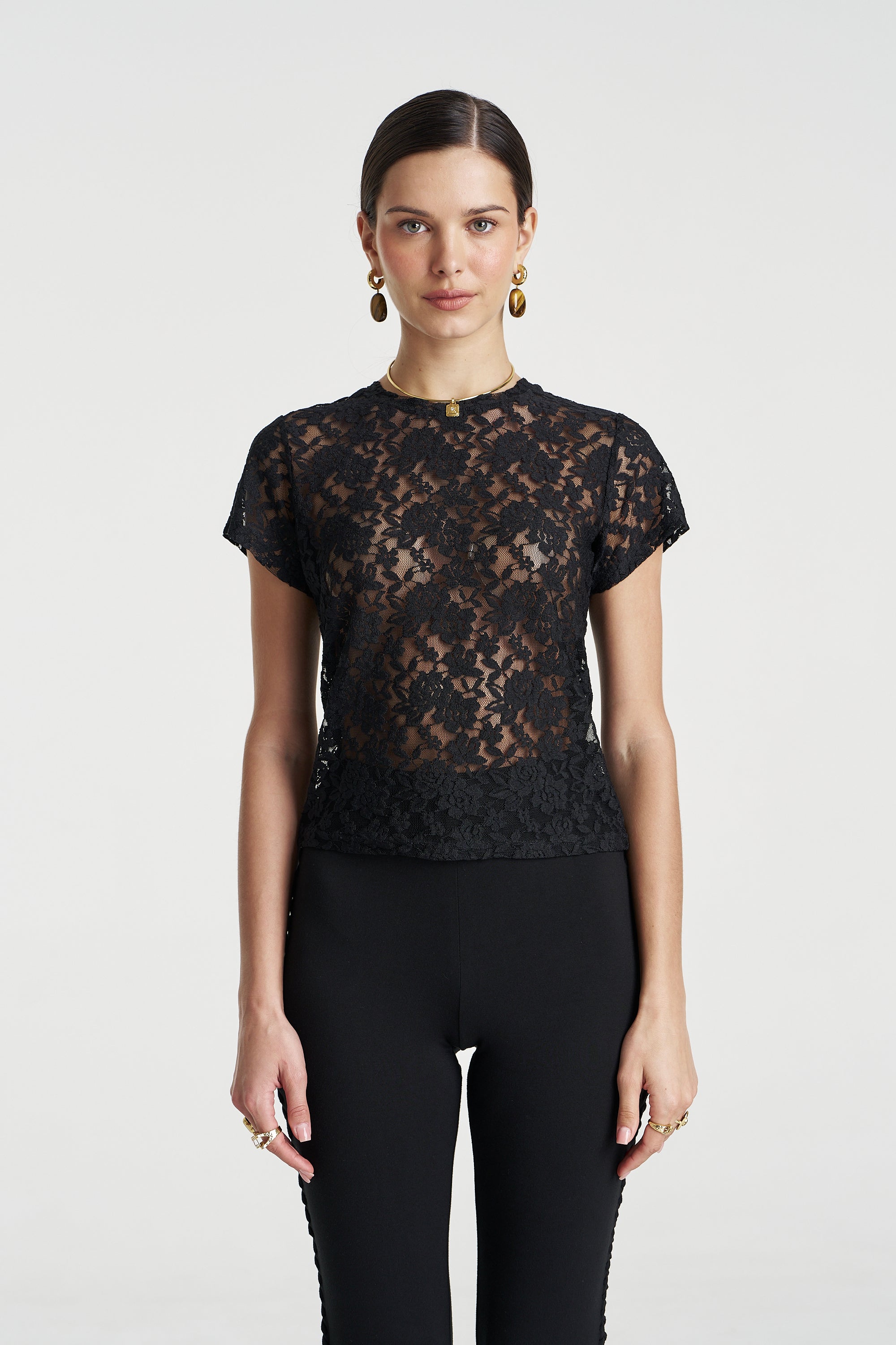 Lace Baby Doll Tee Black