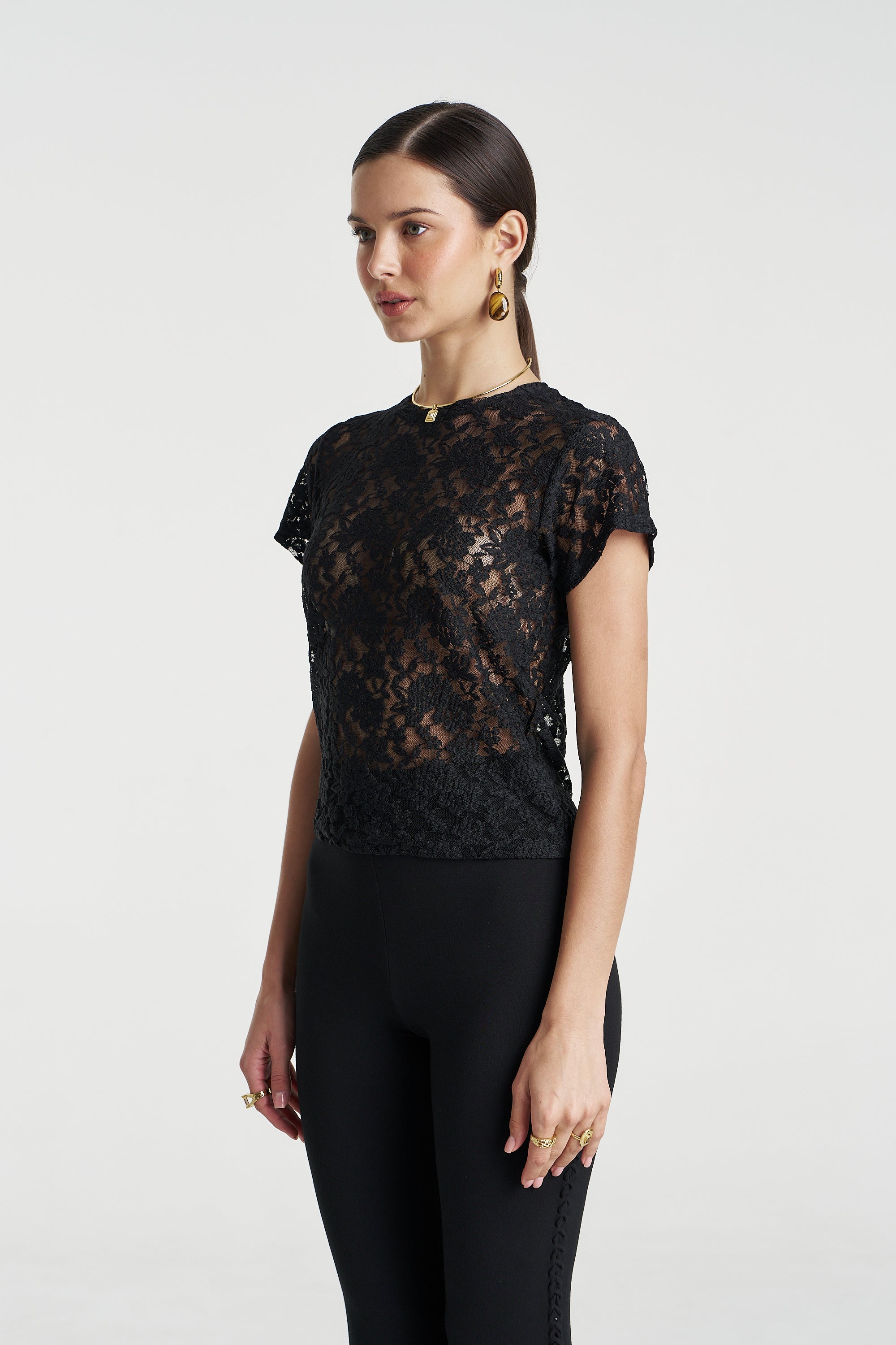 Lace Baby Doll Tee Black