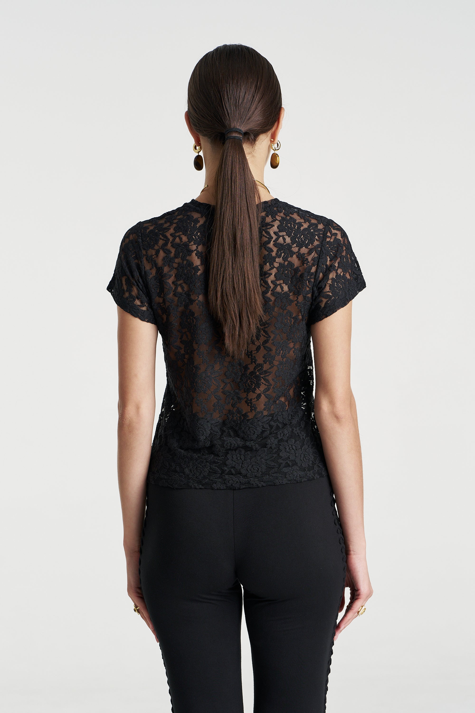 Lace Baby Doll Tee Black