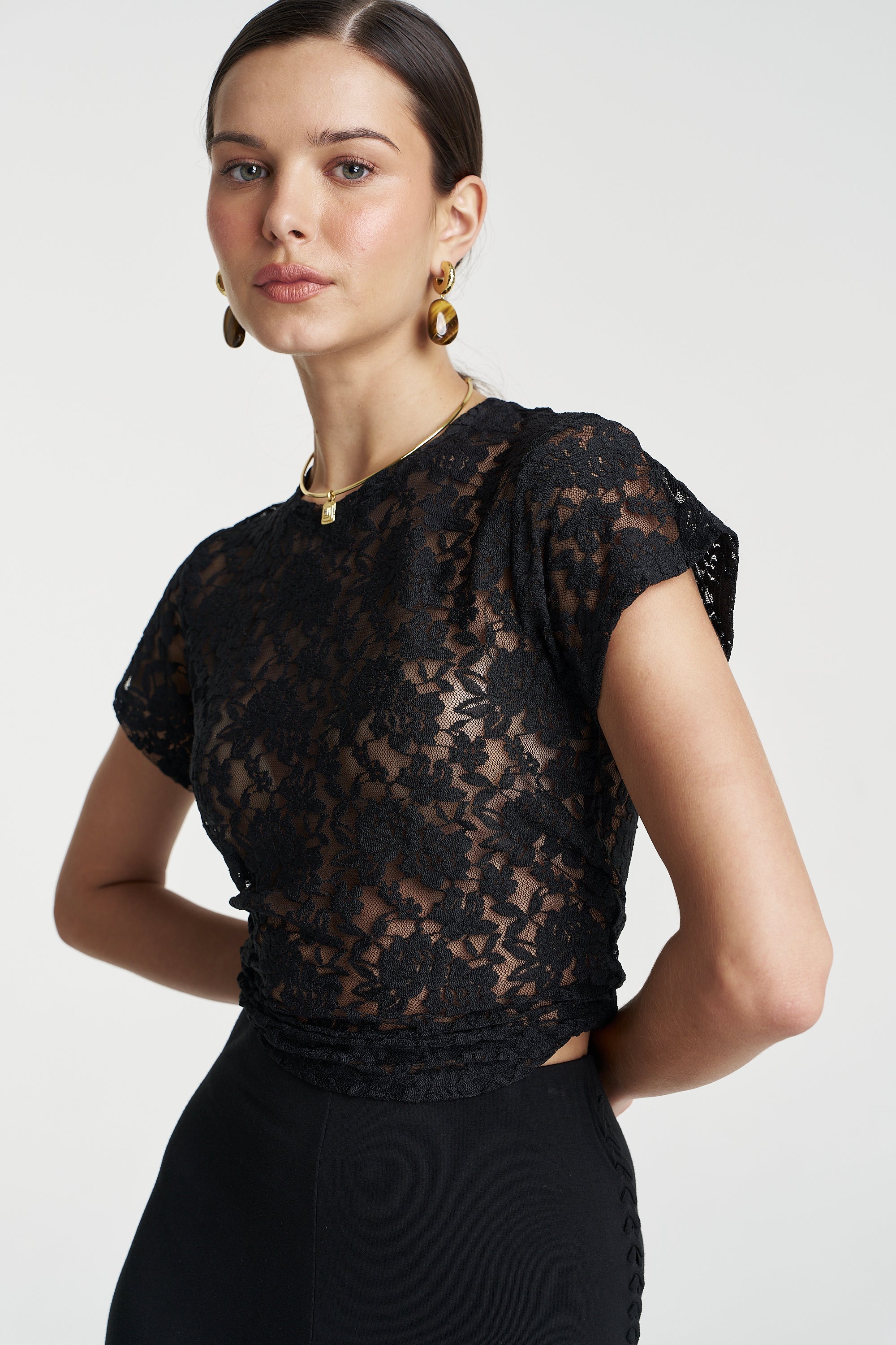 Lace Baby Doll Tee Black