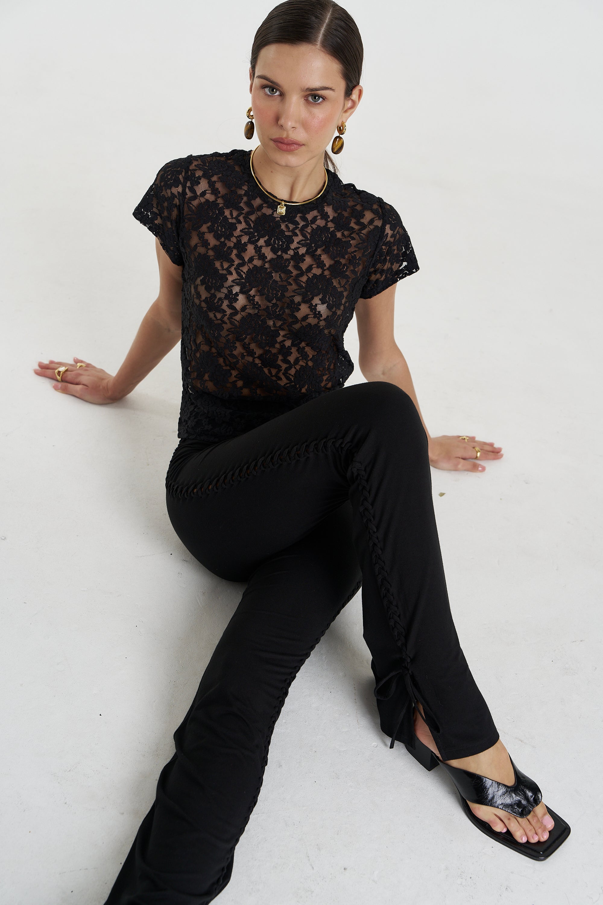 Lace Baby Doll Tee Black
