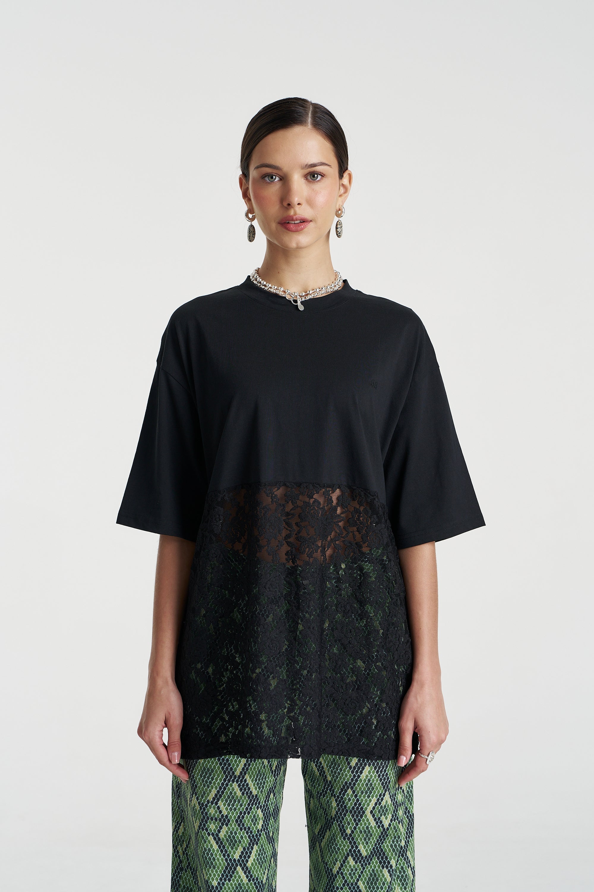 Lace Panel Tee Black
