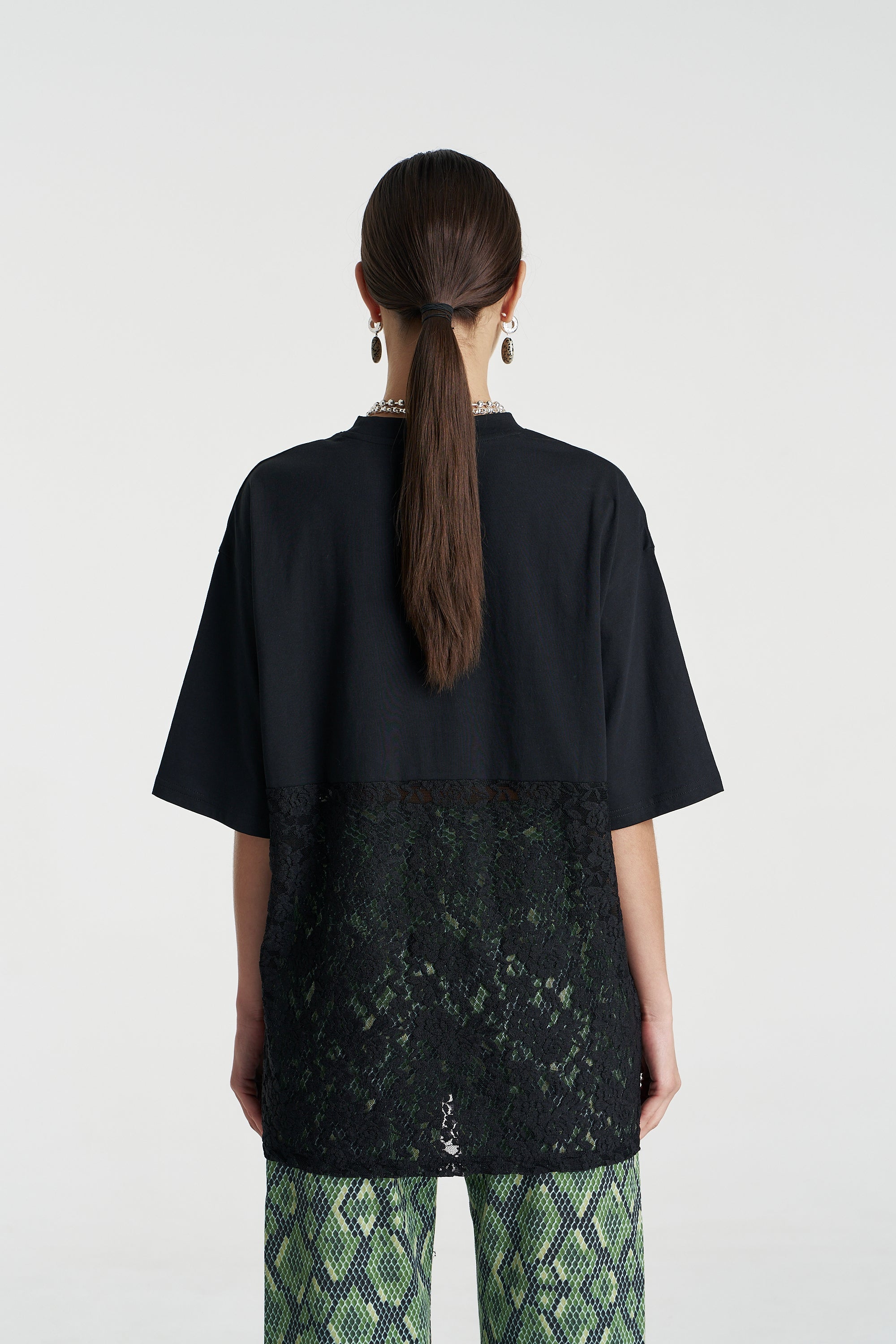 Lace Panel Tee Black